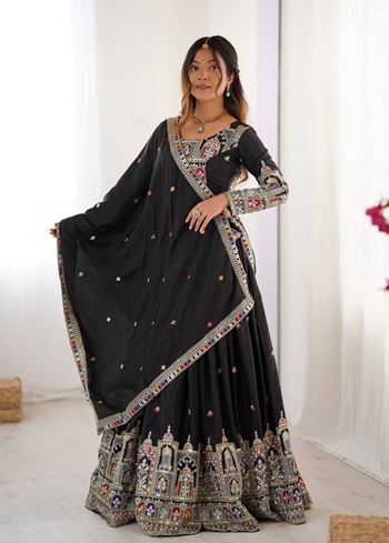 Black Lehenga Choli With Coding Dori With Thread Sequnce Work