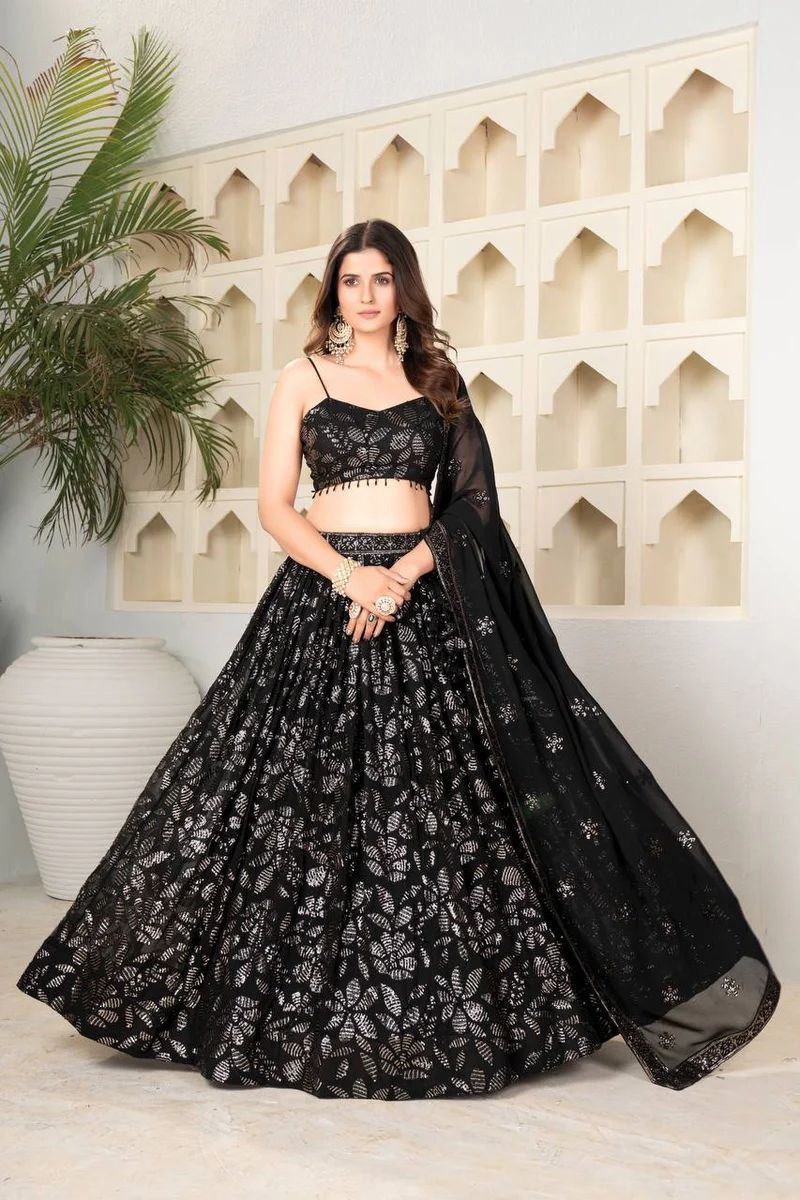 Black Lehenga Choli With Embroidery And Heavy Sequins Work