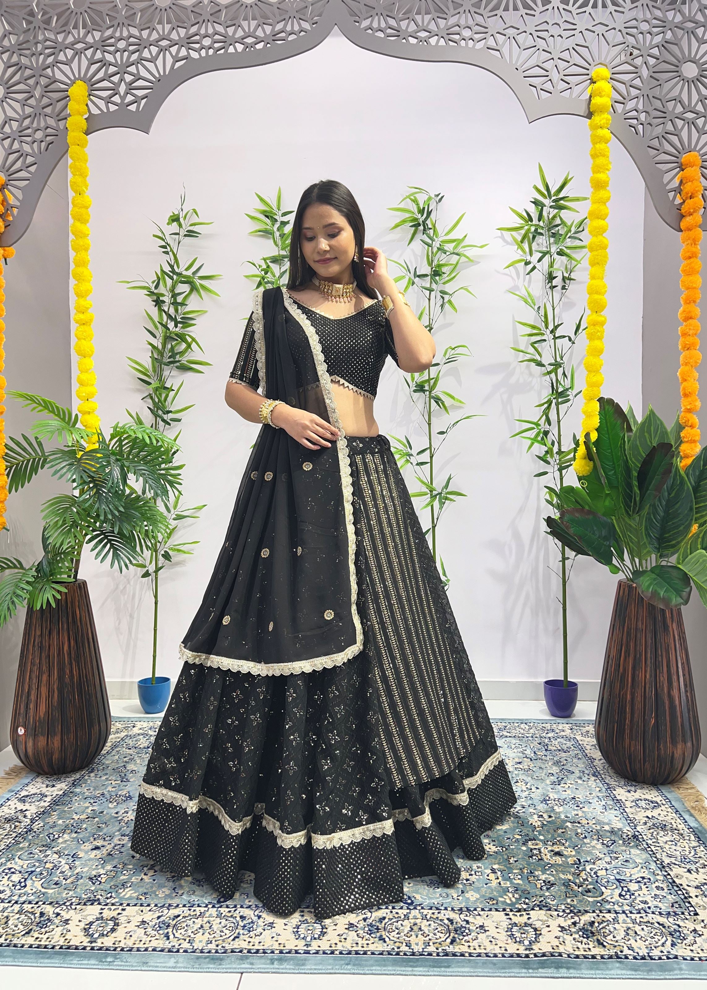 Black Lehenga Choli With Heavy Embroidery Thread Sequins Work