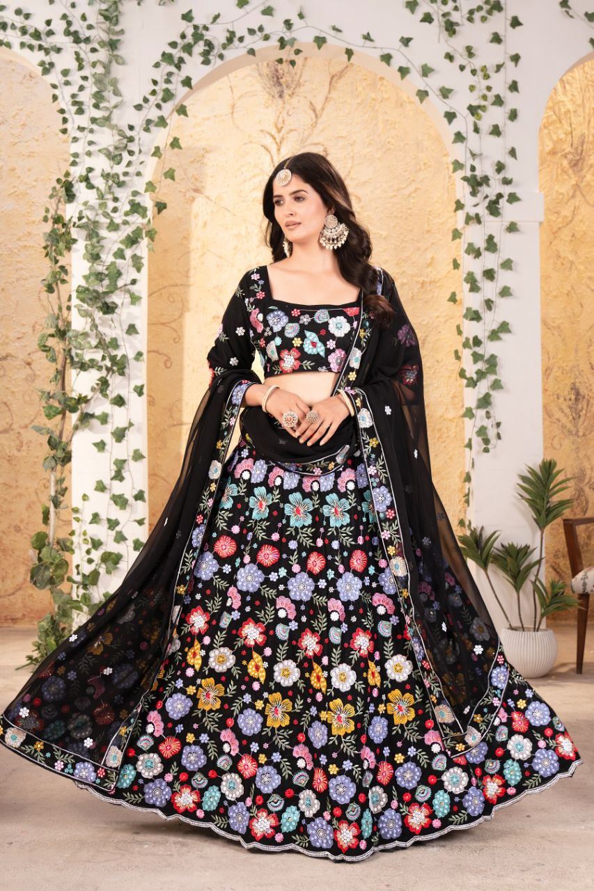 Black Lehenga Choli With Multi Thread Embroidery With Beautiful Heavy Sequins Work