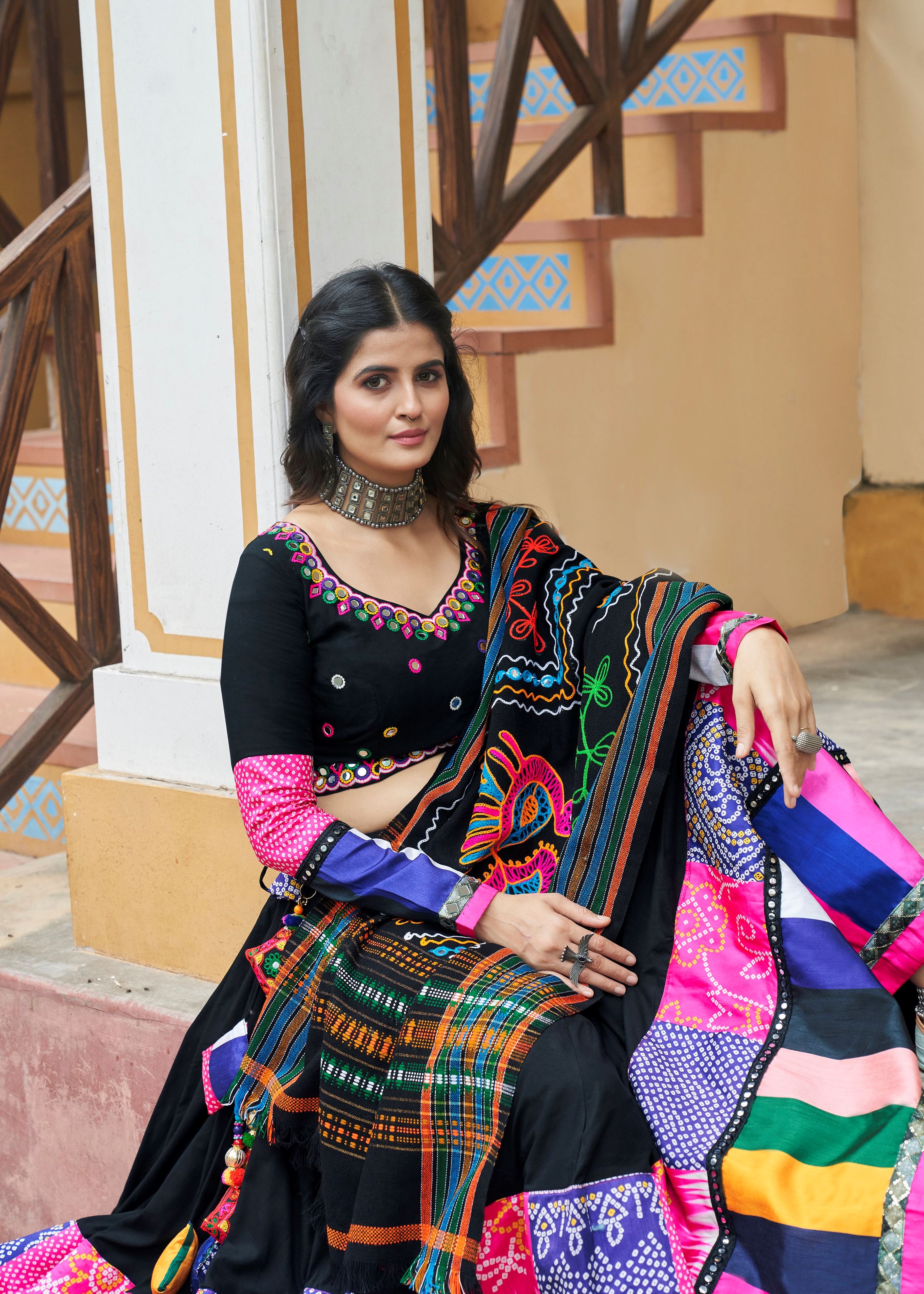Black Navratri Lehenga Choli With Print