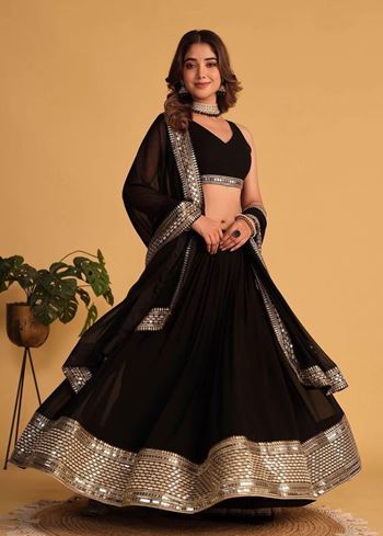 Black Lehenga Choli With Sequins Embroidered Work