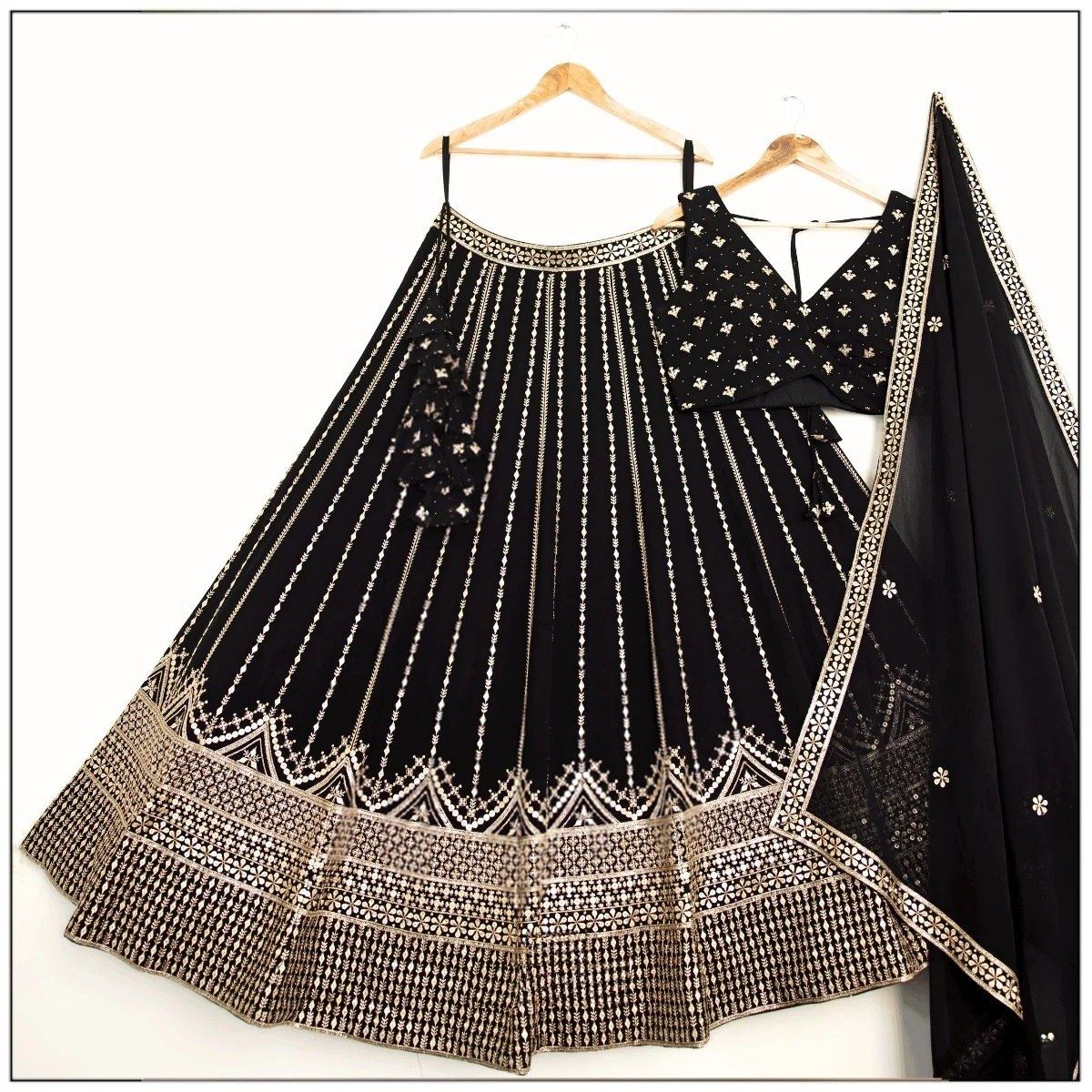 Black Lehenga Choli With Sequins With Jari Embroidery Work
