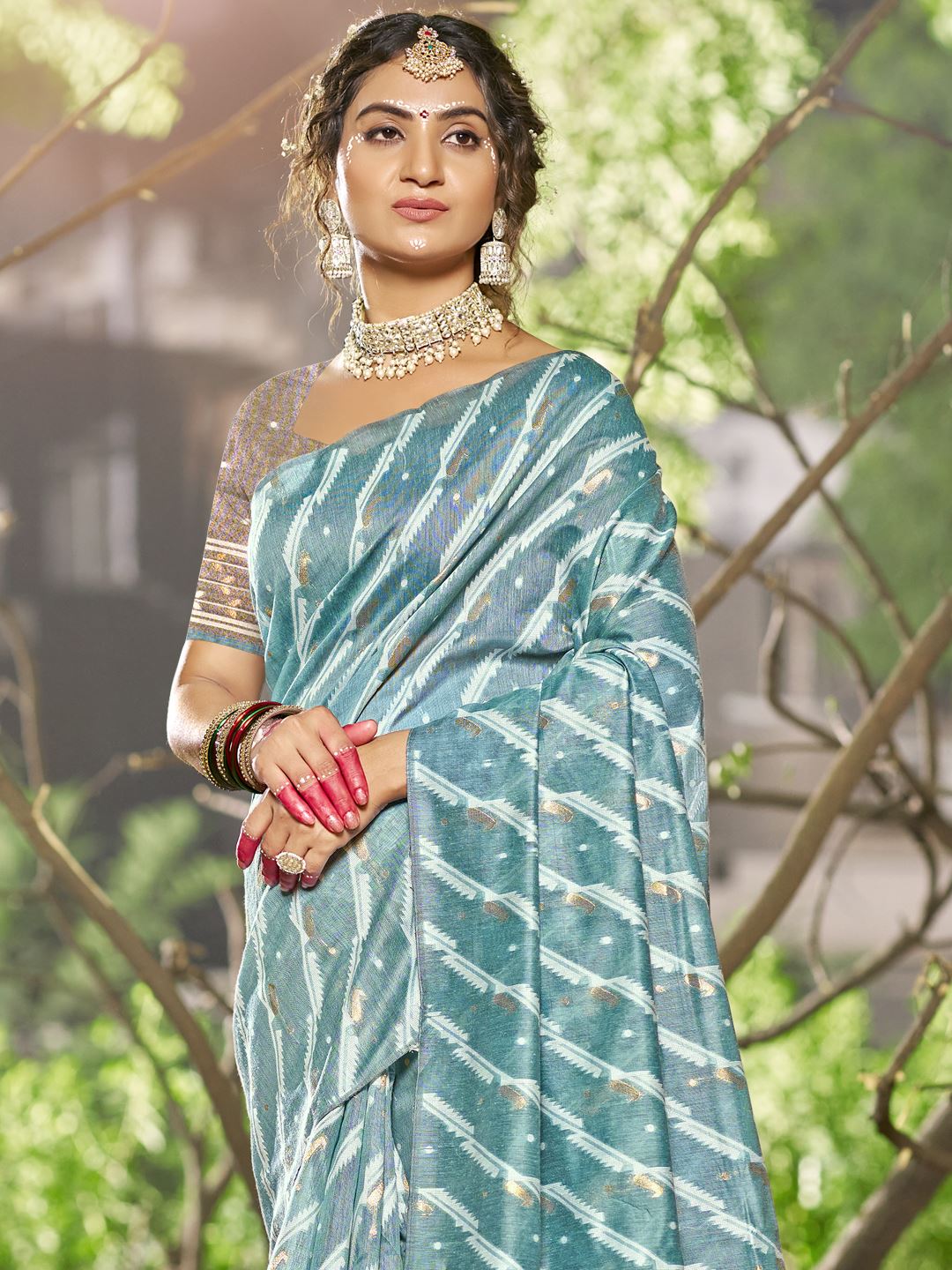 Blue Color Leheriya Print Linen Cotton Saree