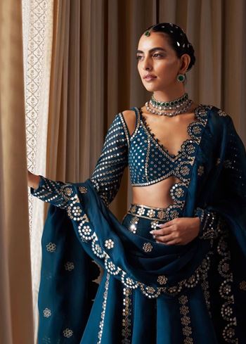 Blue Lehenga Choli With 9Mm Sequins Work & Zari Work