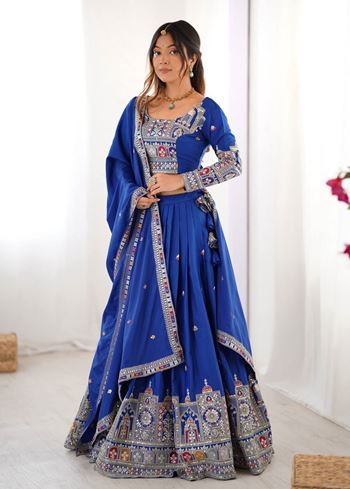 Blue Lehenga Choli With Coding Dori With Thread Sequnce Work