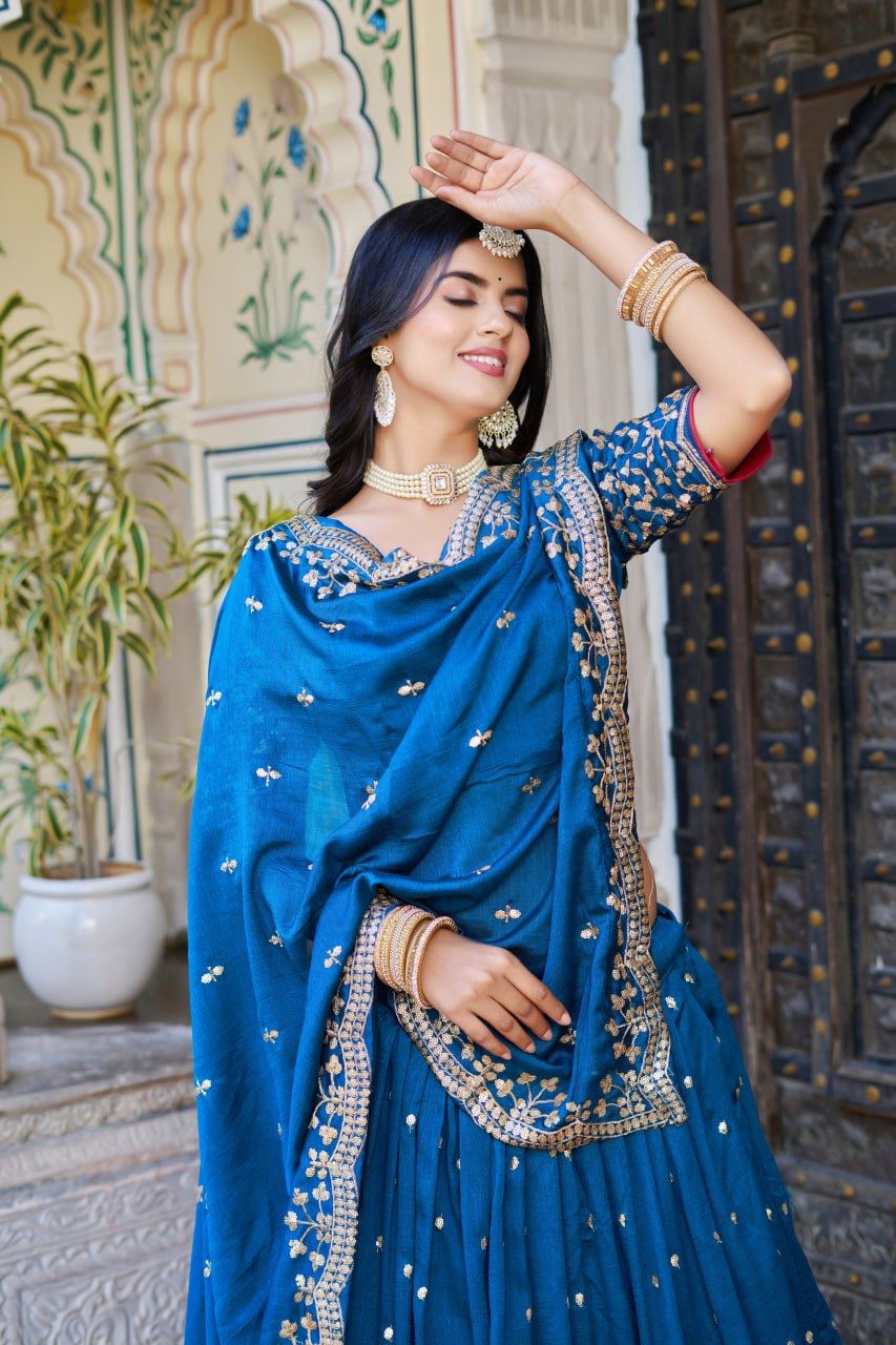 Blue Lehenga Choli With Embroidery Rajwadi Work