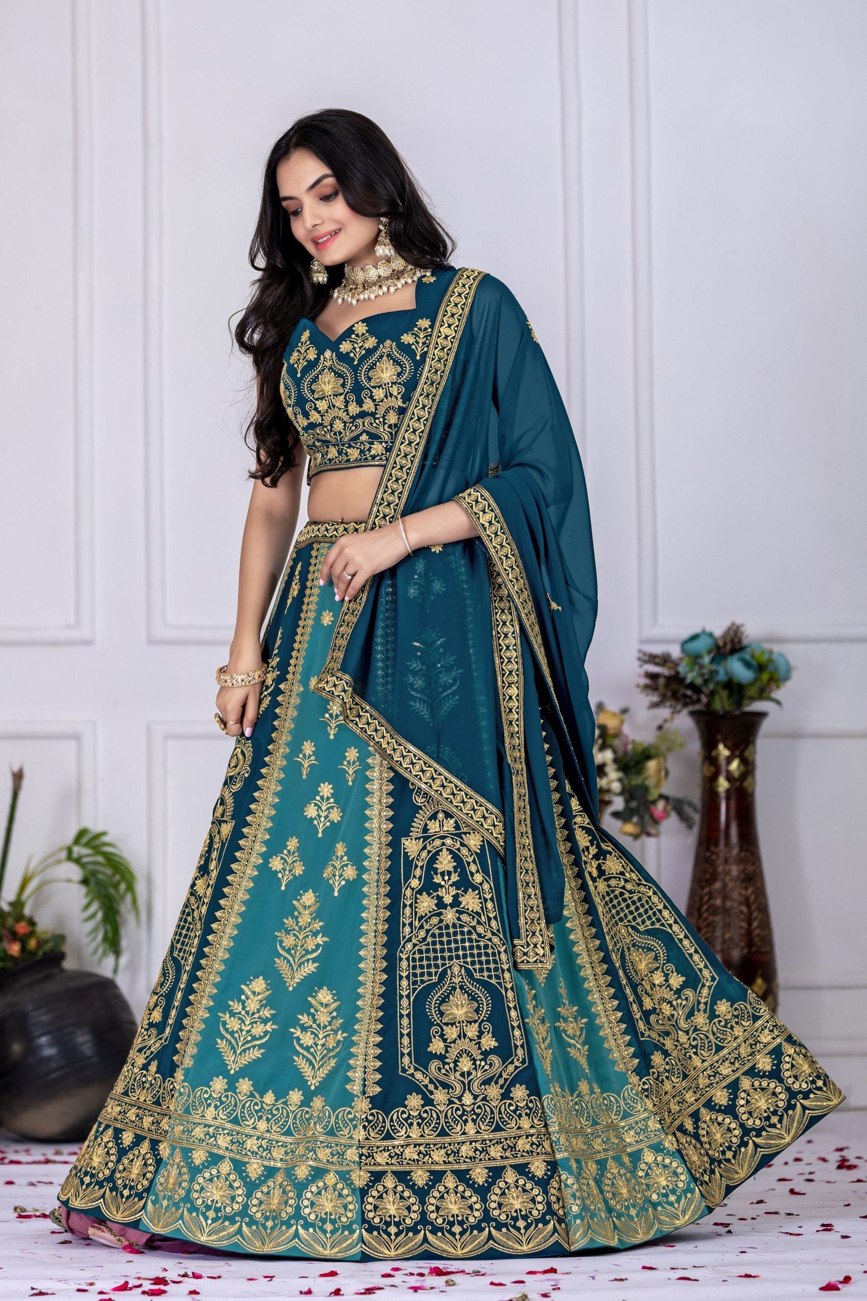 Blue Lehenga Choli with Multi-Thread & Sequin Embroidery Work