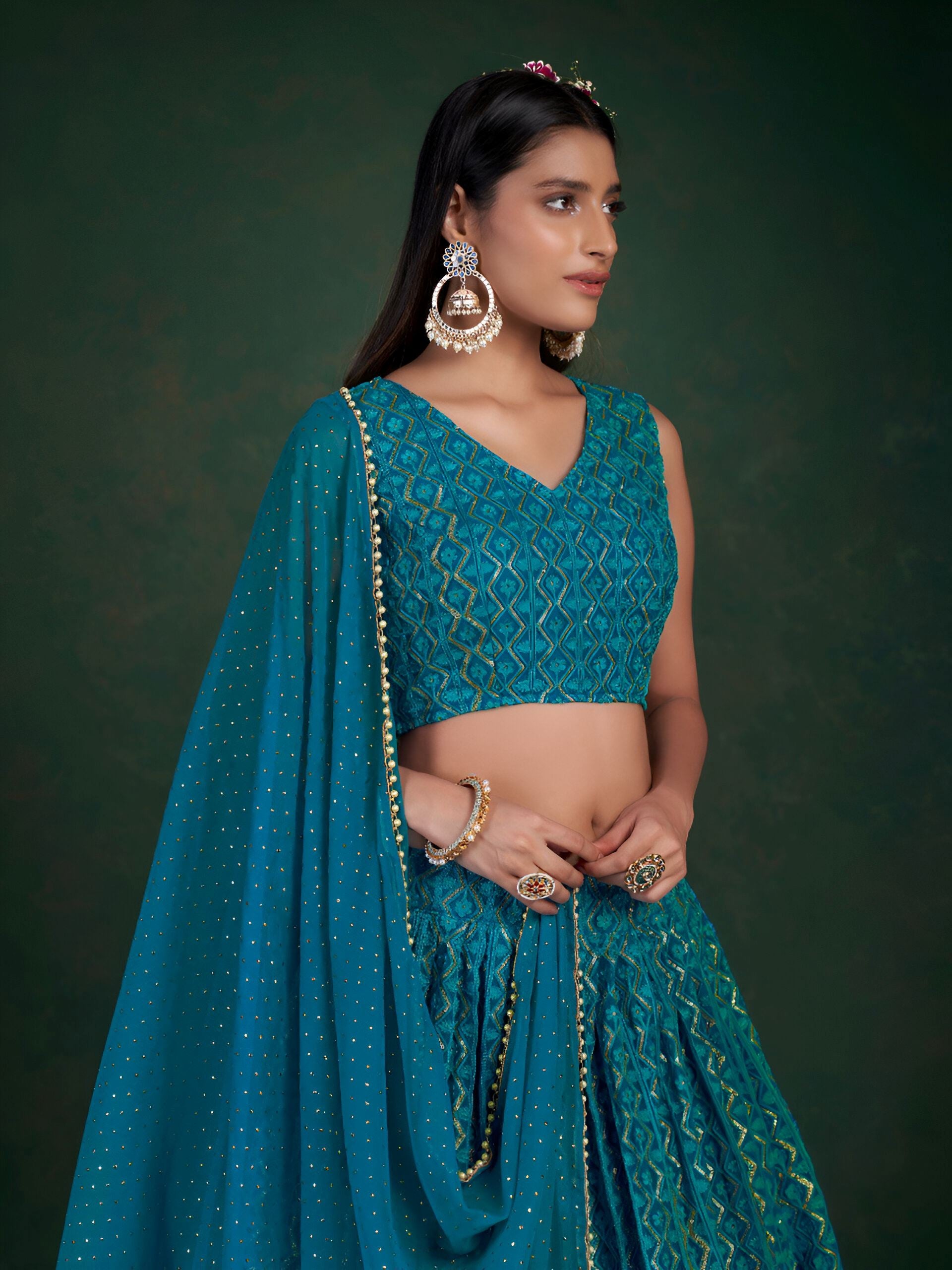 Blue Lehenga Choli with Heavy Sequence work