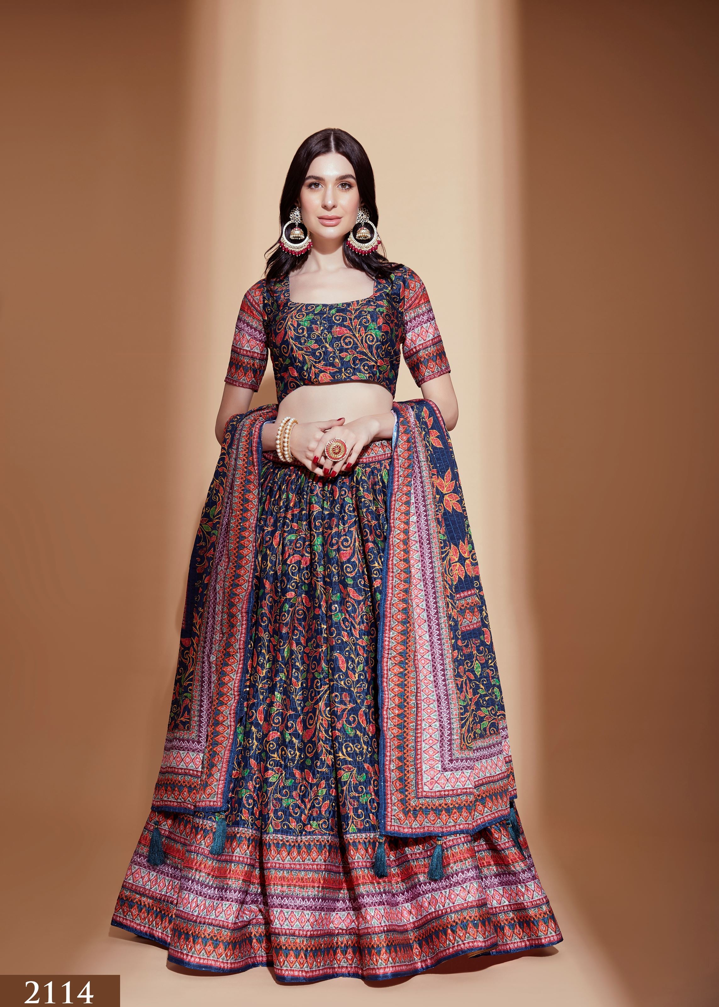 Blue Multi Color Lehenga Choli With Crochet Embroidered And Digital Print Work