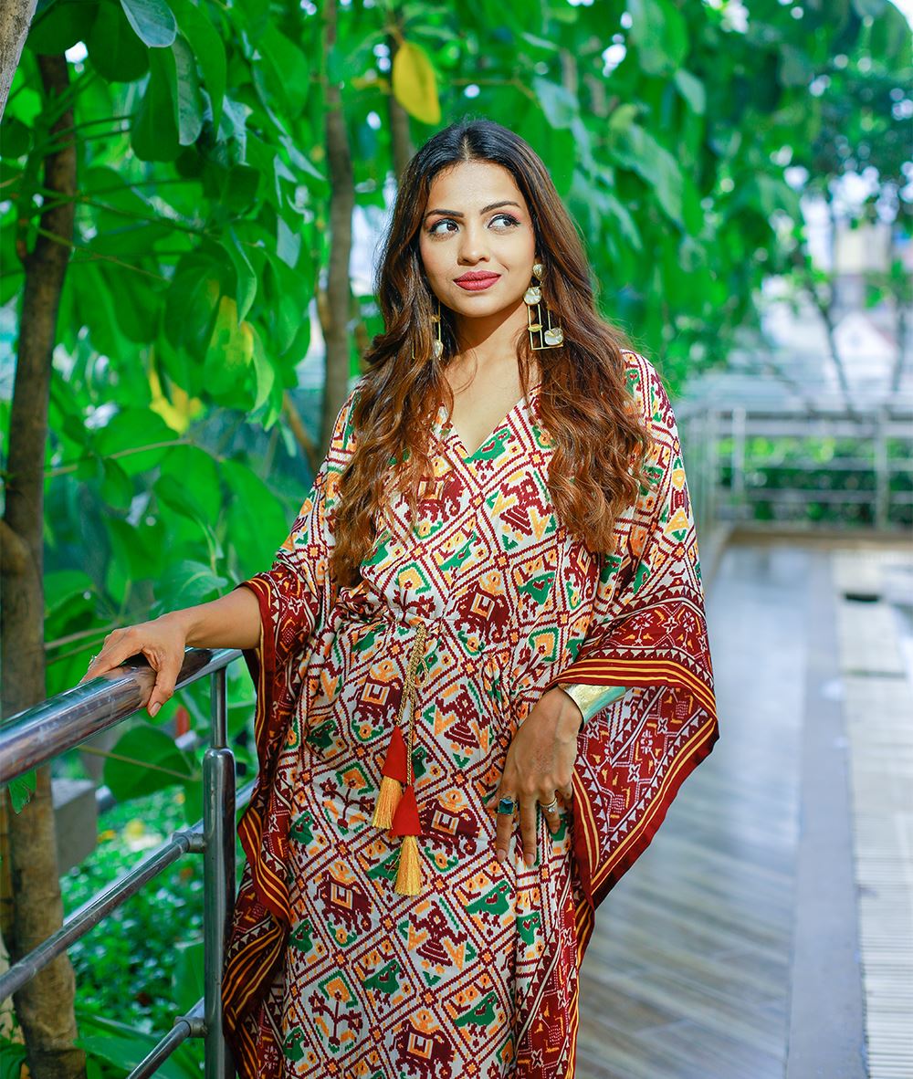 Brown Color Pure Gaji Silk Kaftan with Gotta Patti Tassels