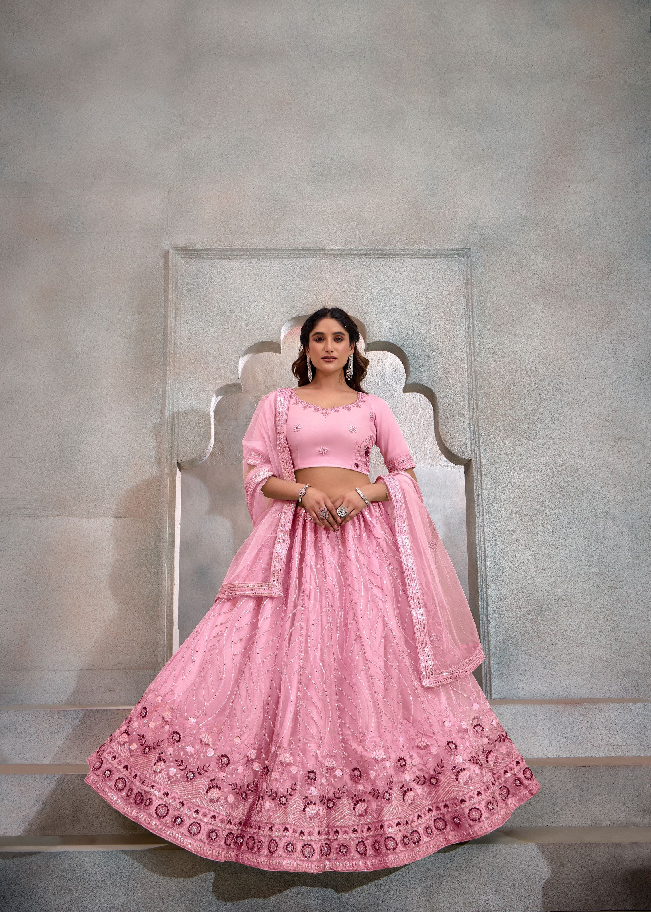 Dark Pink Lehenga Choli With Heavy Sequence Embroidered
