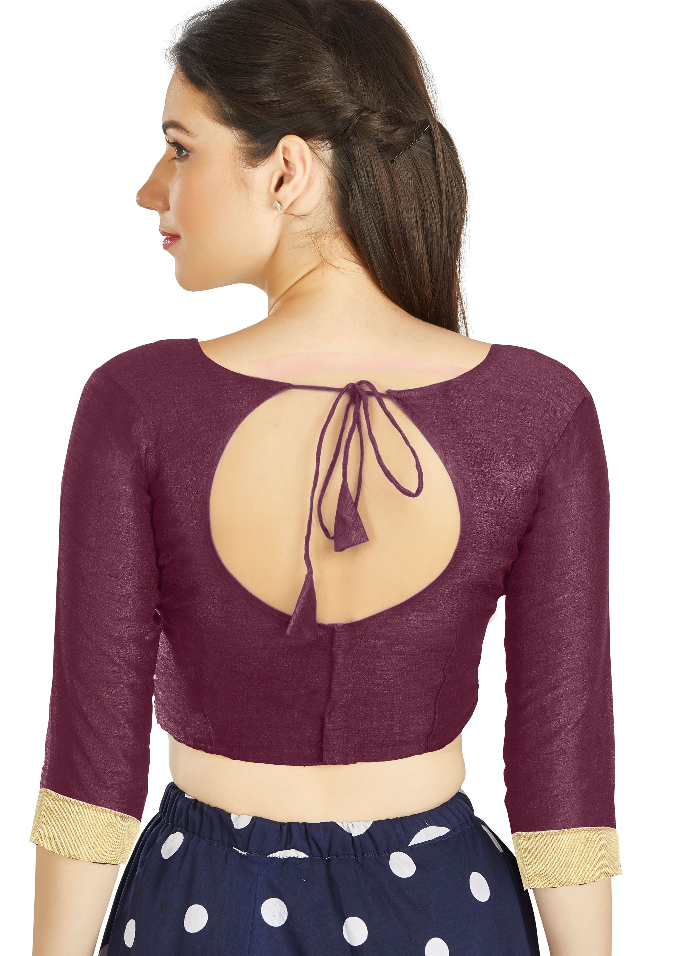 Dark Purple Art Silk Sweet Heart Neck style Blouse With Matty in Sleeves