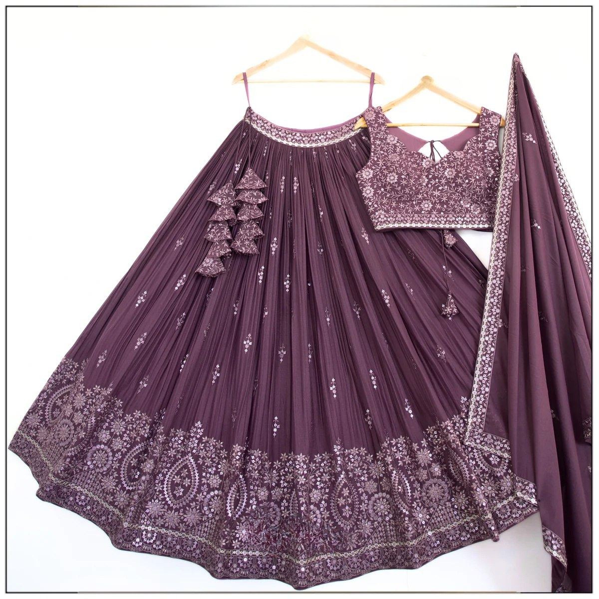 Dark pink Lehenga Choli With Sequins With Jari, Thread Embroidery Work