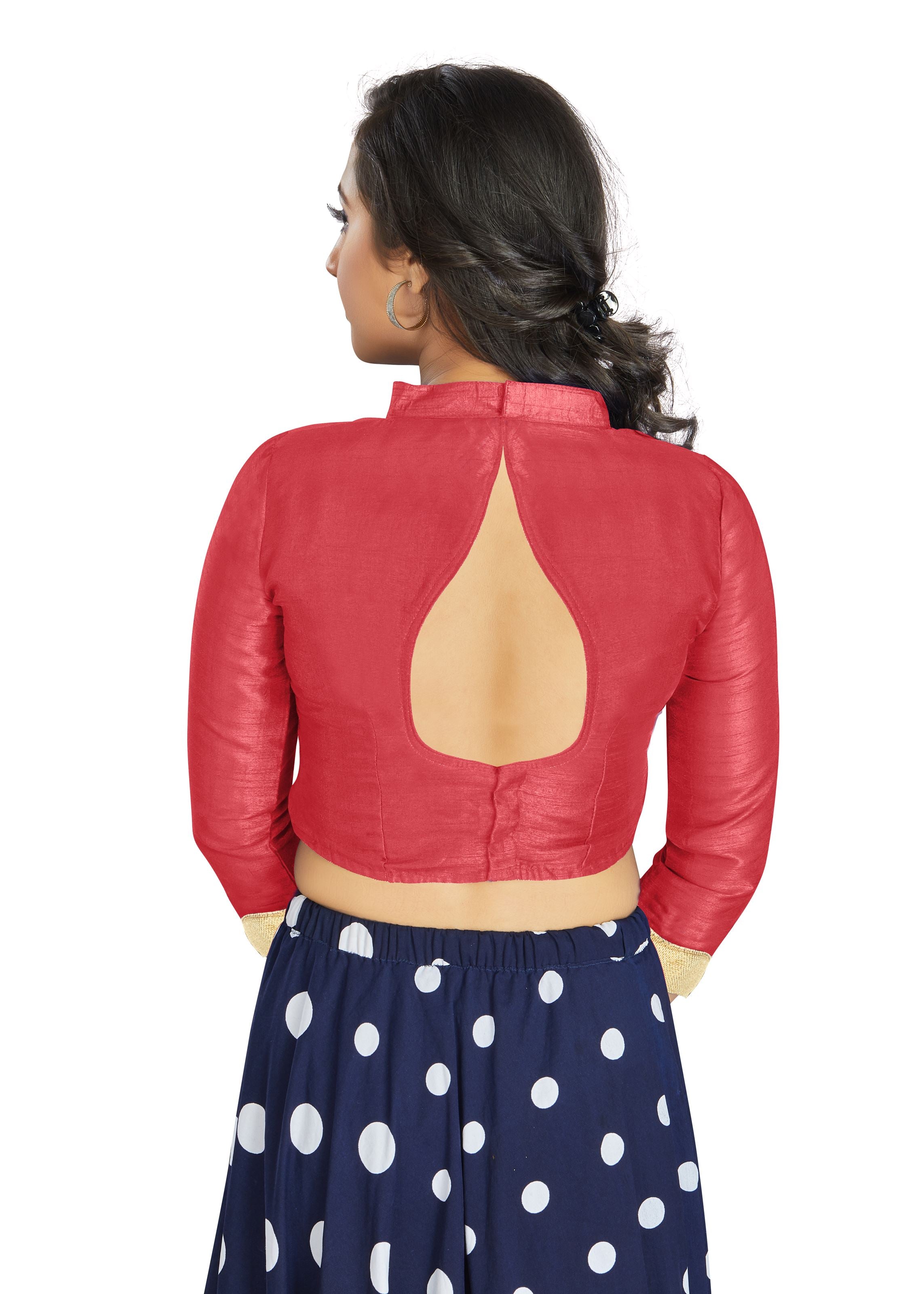 Gajri Art Silk V Neck Chinese Collar Blouse With Matty In Sleeve