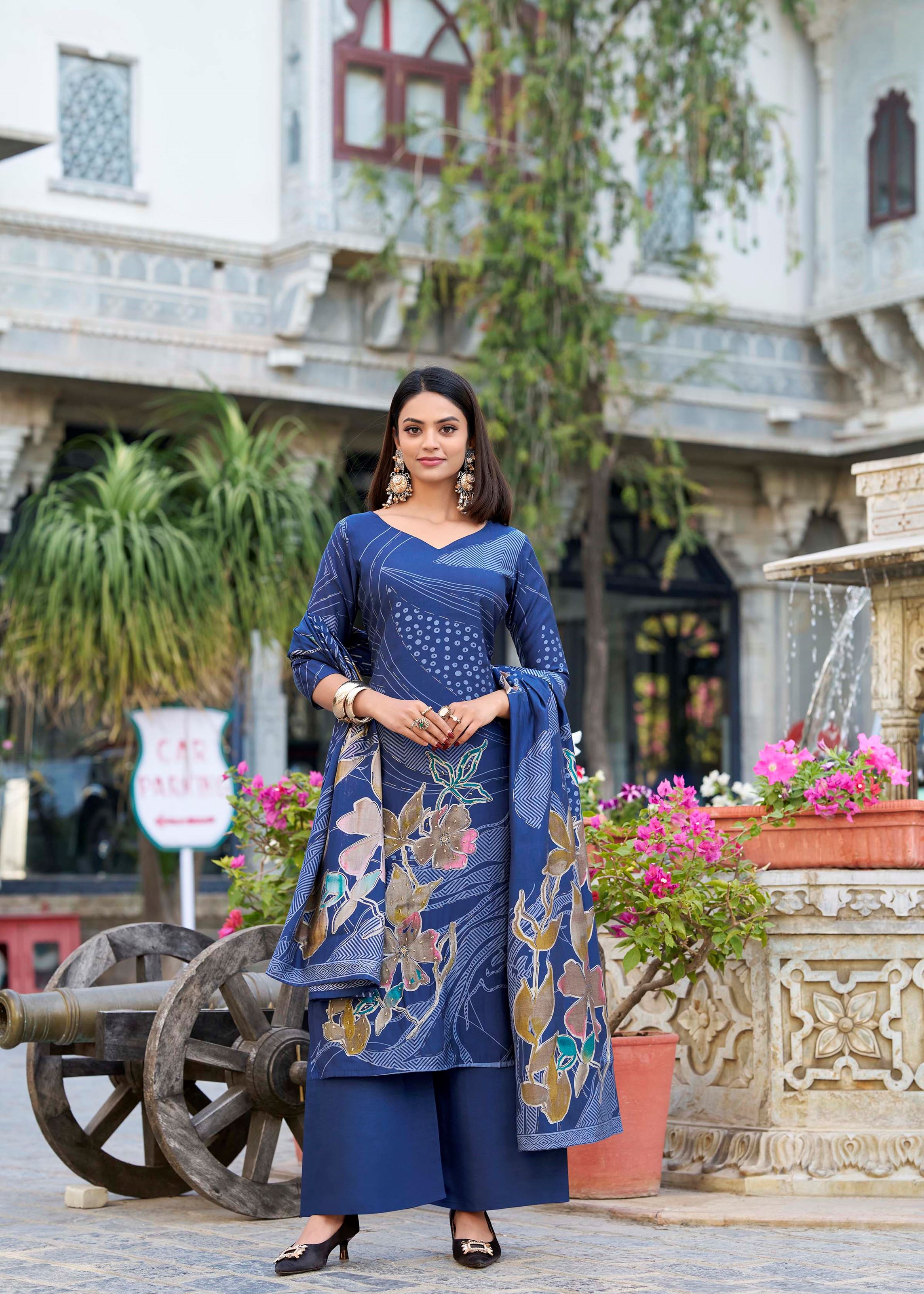 Grace Redefined Roman Silk Navy Blue Salwar Suit with Exquisite Beets Handwork