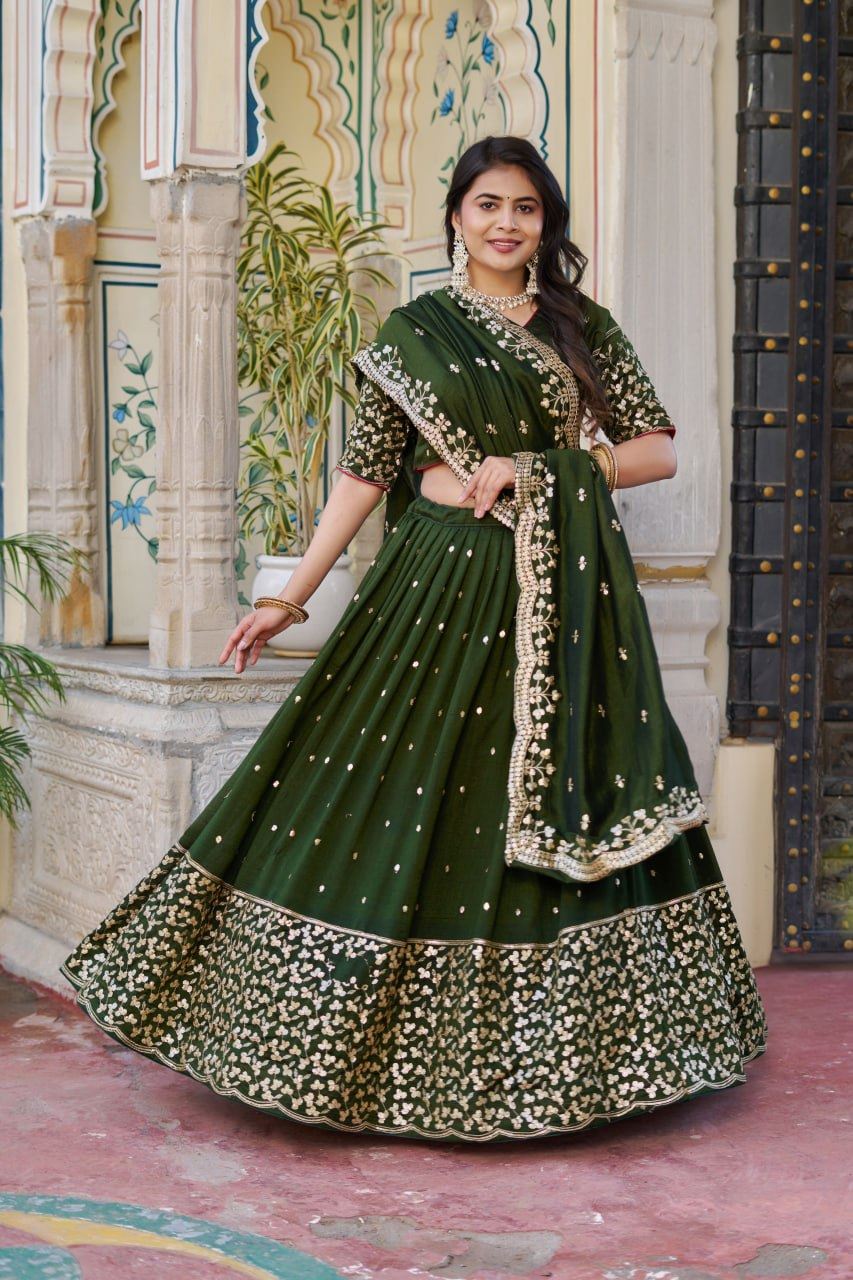 Green Lehenga Choli with Embroidery Rajwadi Work