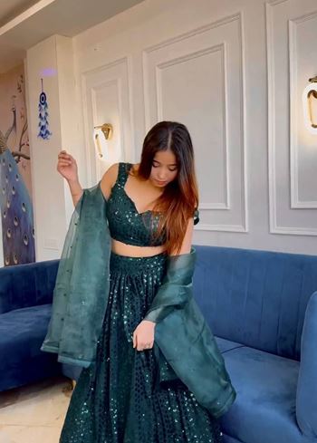 Green Lehenga Choli With Sequins Work