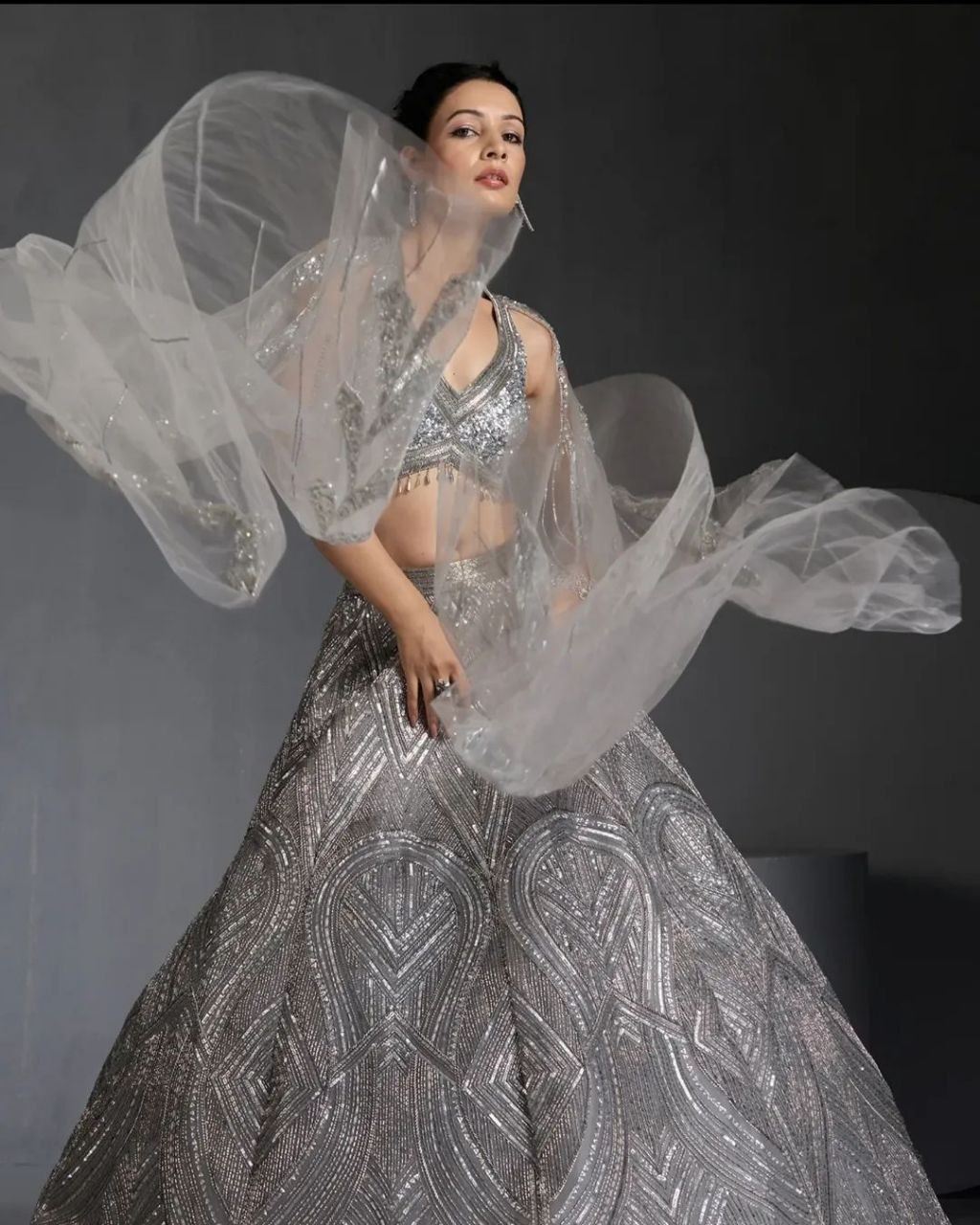 Grey Lehenga Choli With Embroidery Dori Work With Beautiful Heavy Sequins