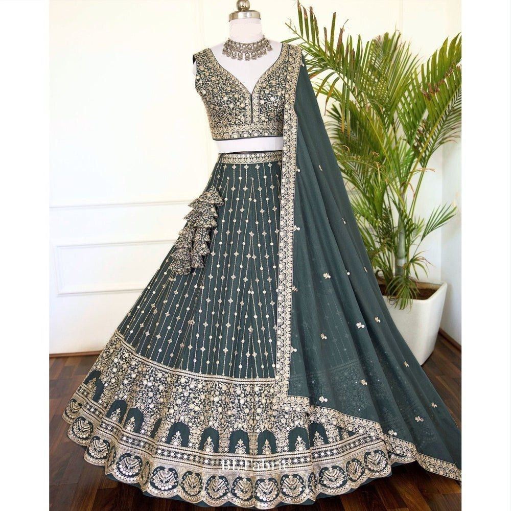 Grey Lehenga Choli With Sequins With Jari Embroidery Work