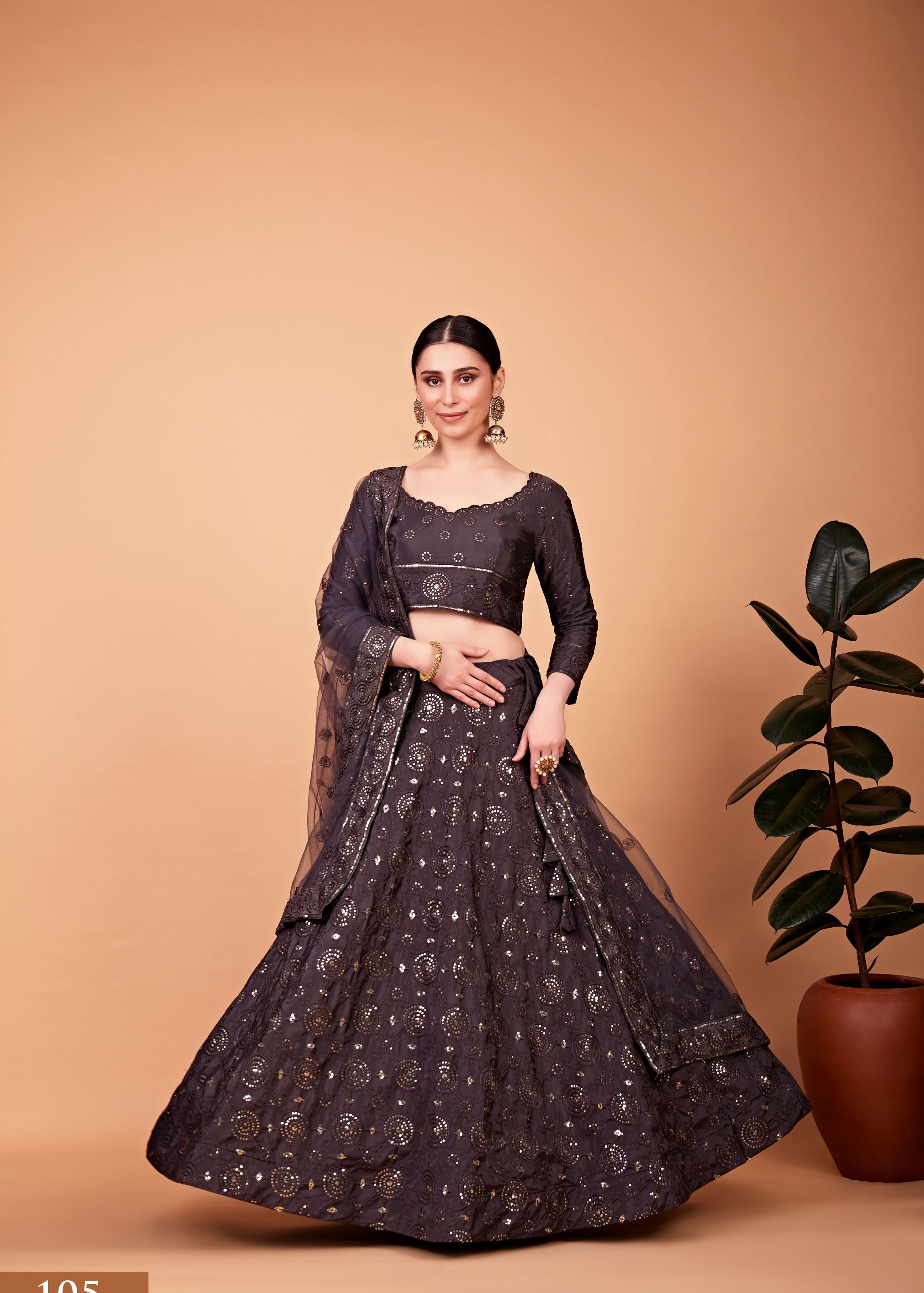 Grey Lehenga Choli With Thread And Sequins Embroidered Work