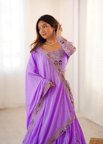 Lavender Lehenga Choli With Coding Dori With Thread Sequnce Work