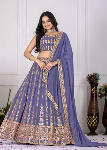 Lavender Lehenga Choli With Embroidery With Multi Thread Sequence Work