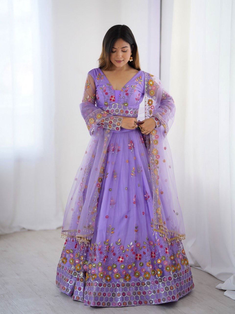 Lavender Lehenga Choli With Thread Sequnce Work