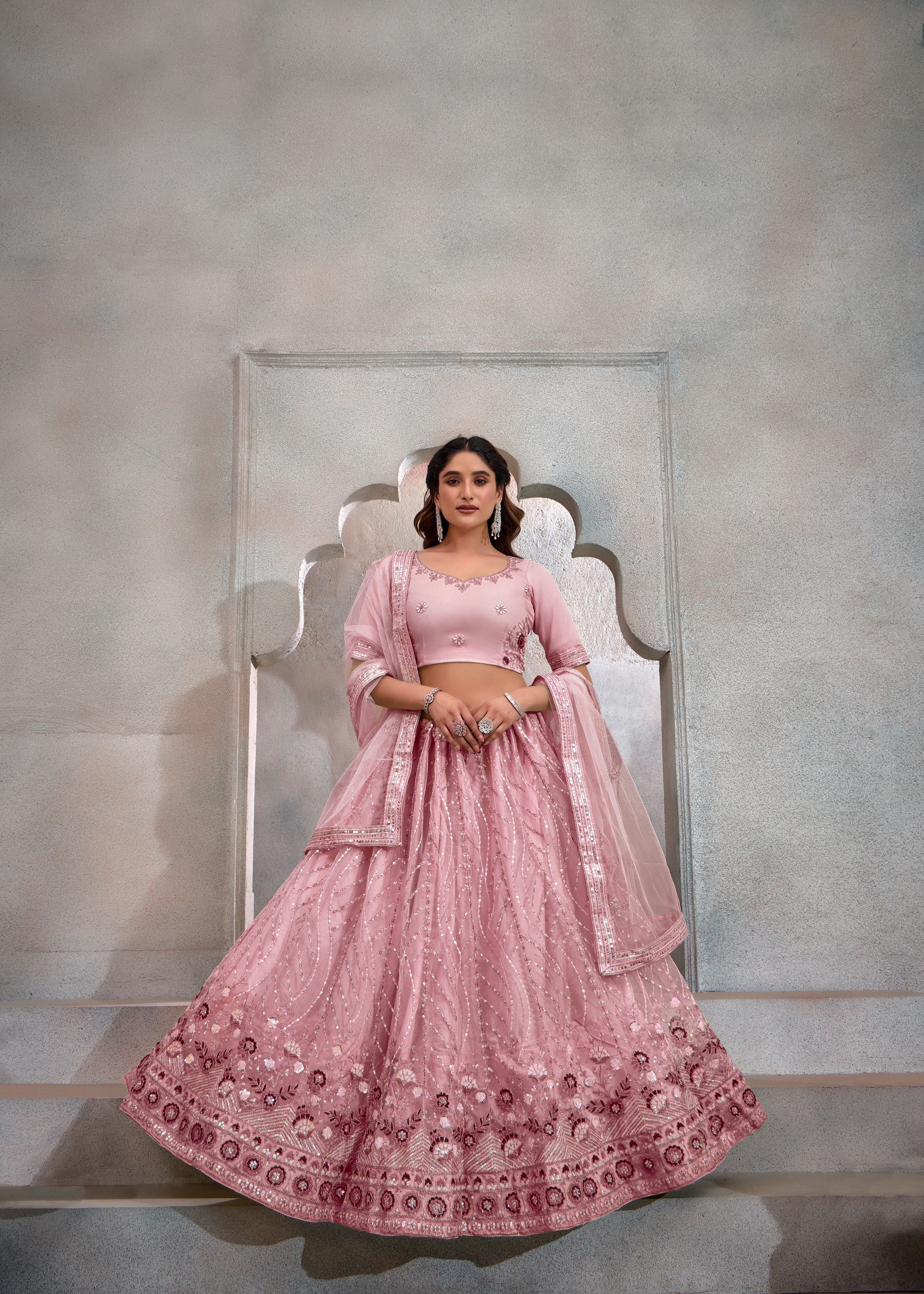Light Pink Lehenga Choli With Heavy Sequence Embroidered