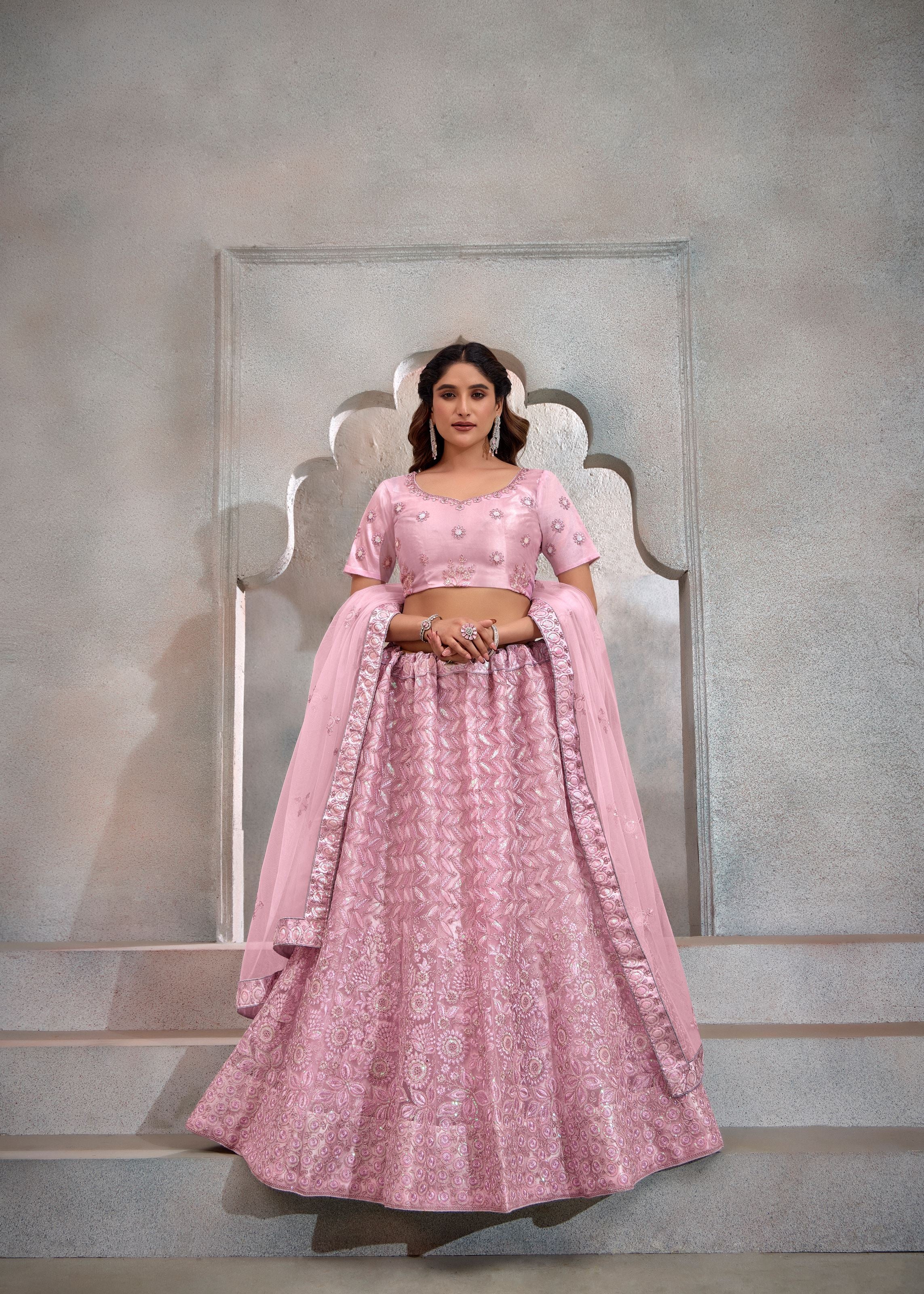 Pink Net Lehenga with Trendy Sequin Design