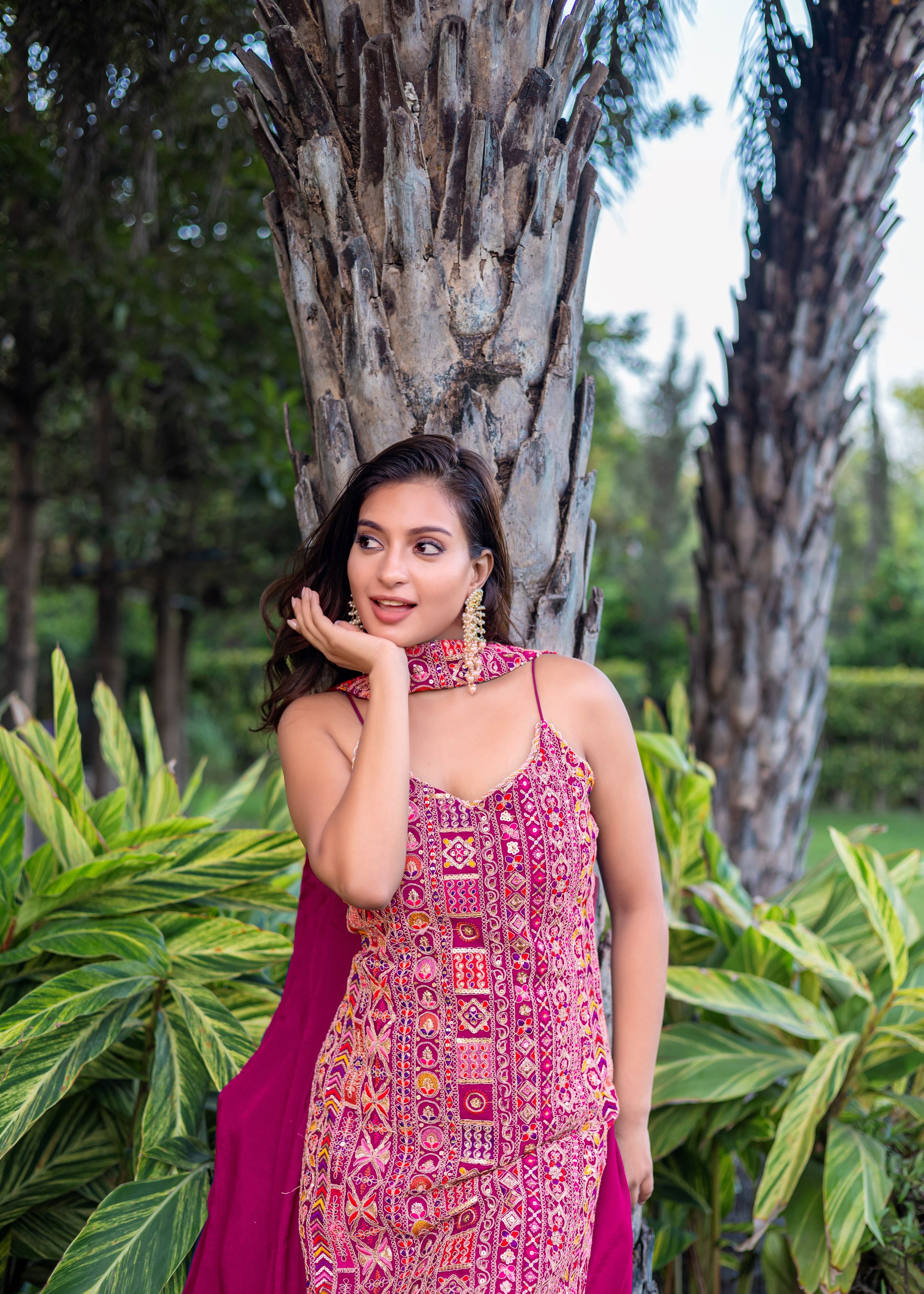 Magenta Sharara Dress With Embroidery Work