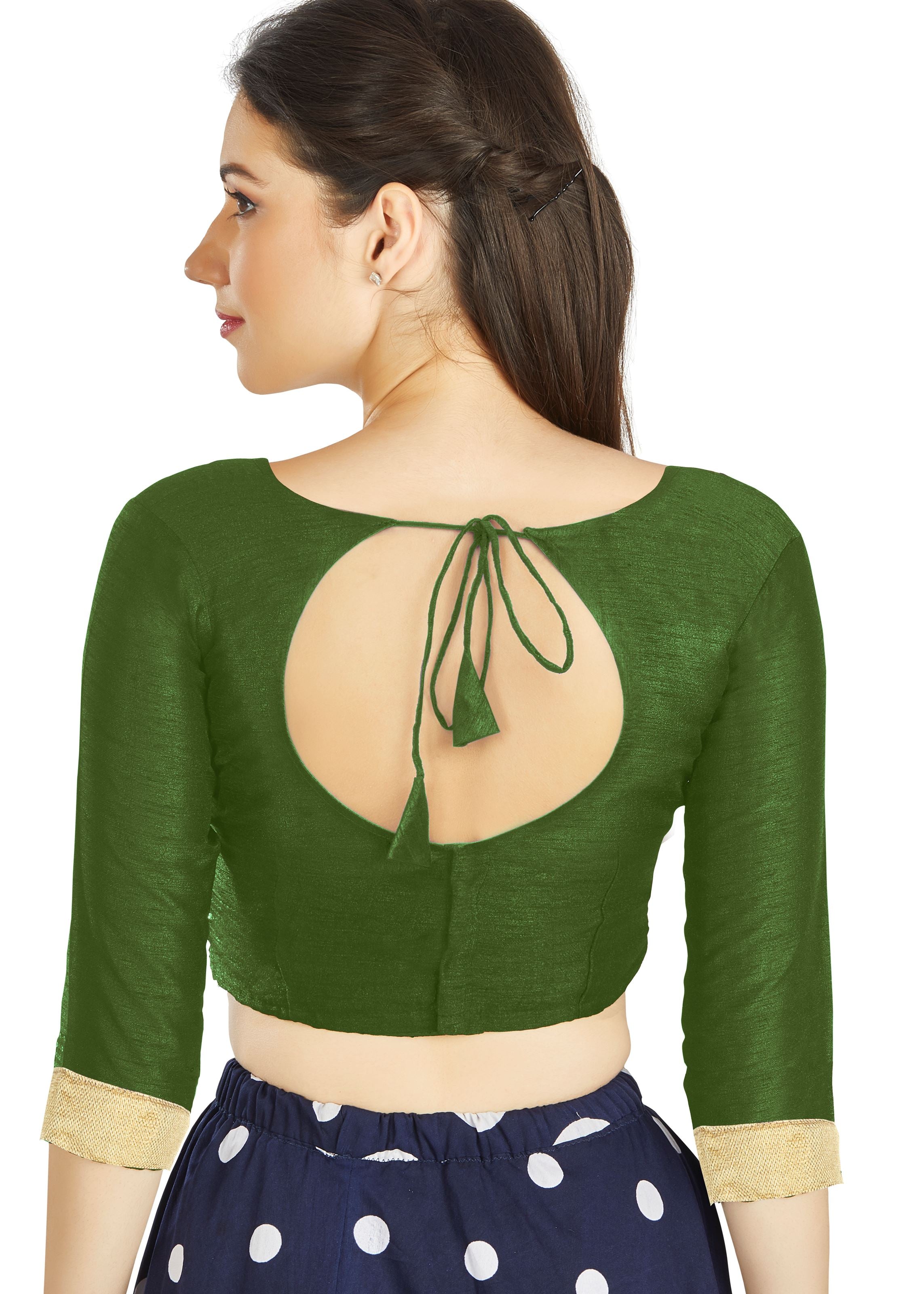 Mahendi Art silk U Neck Blouse With Matty Work In Sleeve