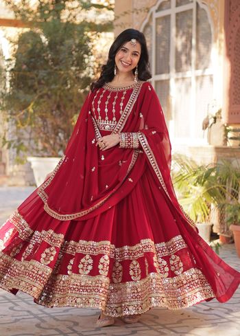 Maroon Anarkali With Heavy Embroidery Zari Sequins-work