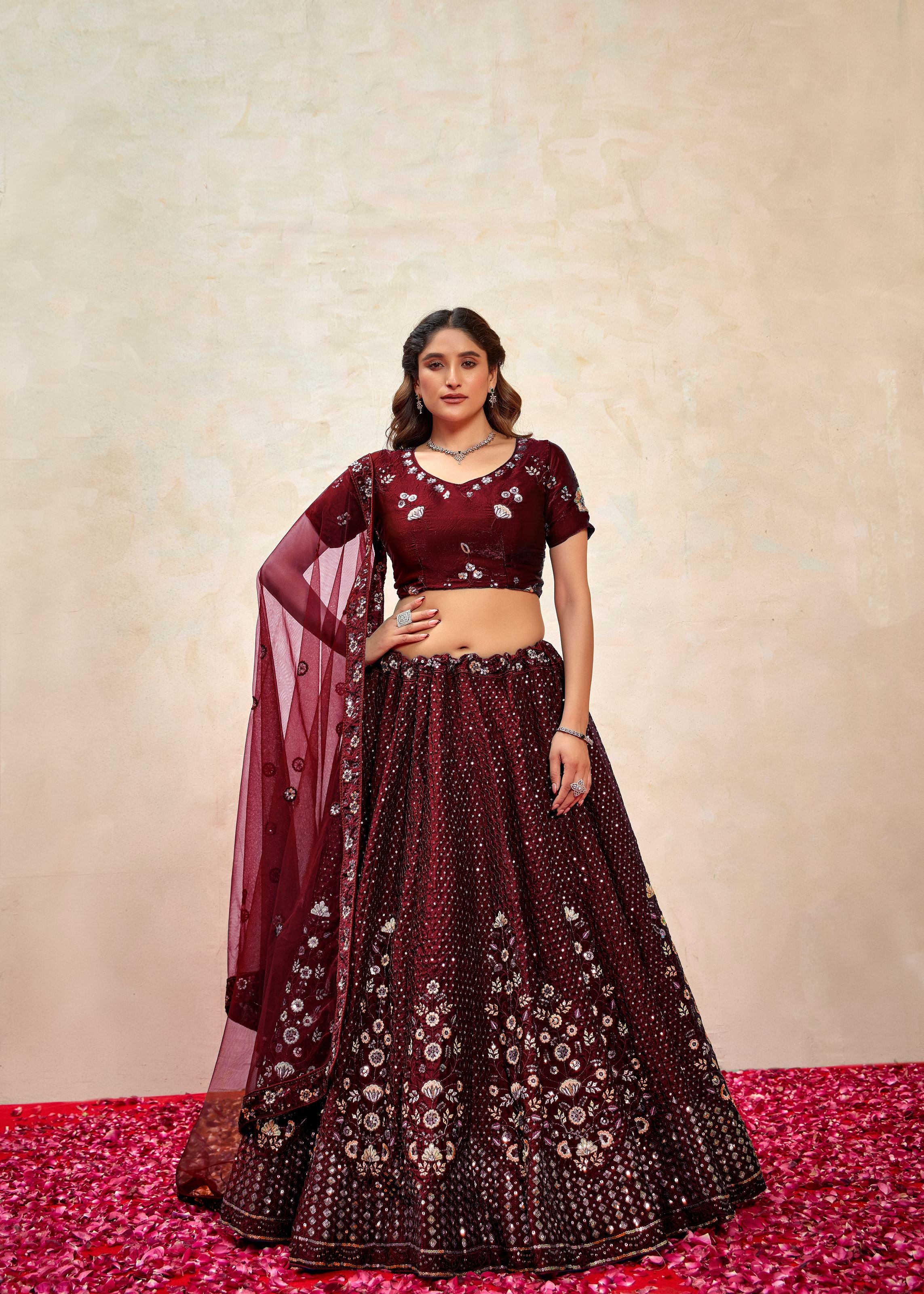 Maroon Lehenga Choli With Heavy Sequence Embroidered