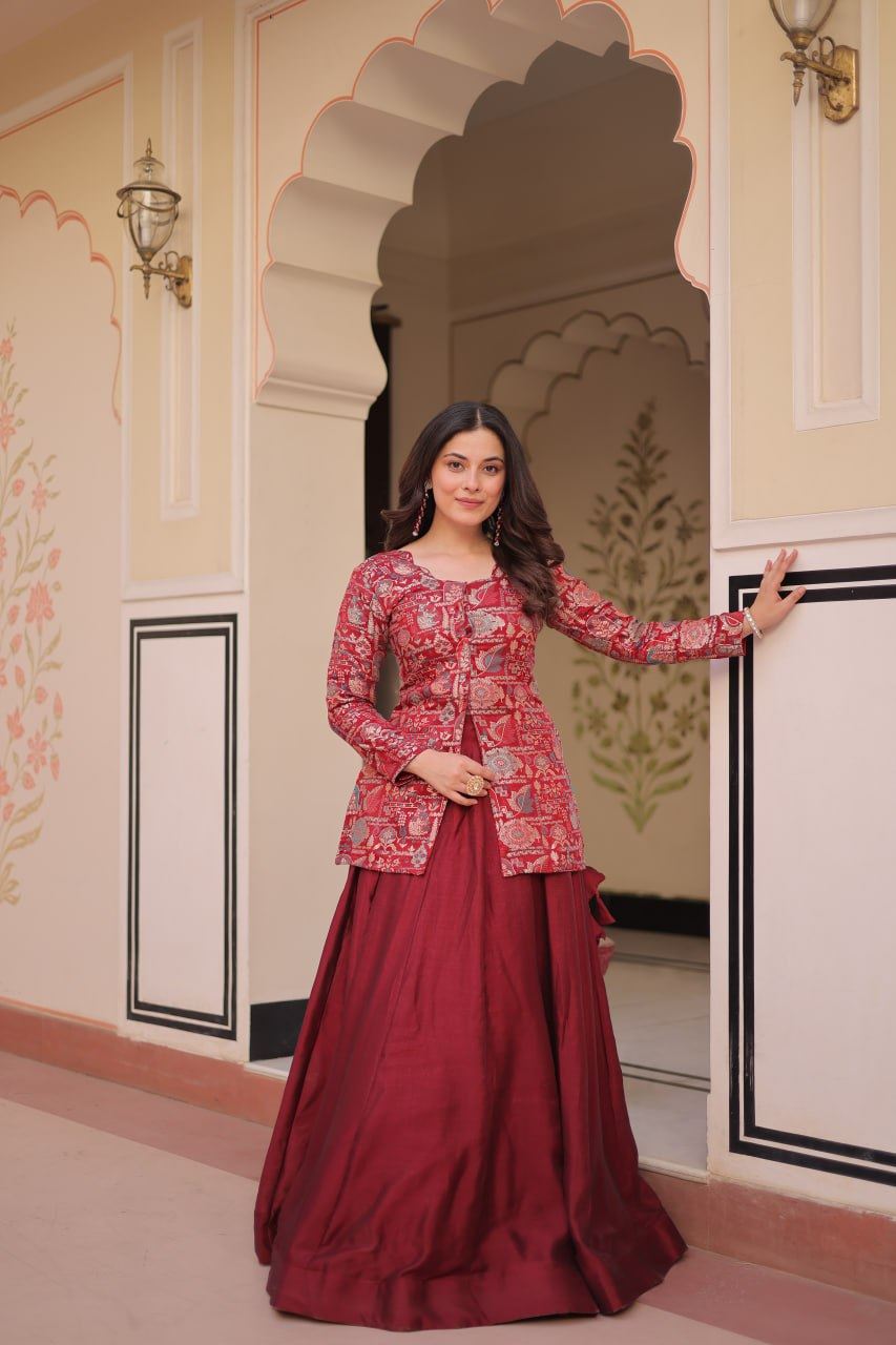 Maroon Lehenga Choli With Solid