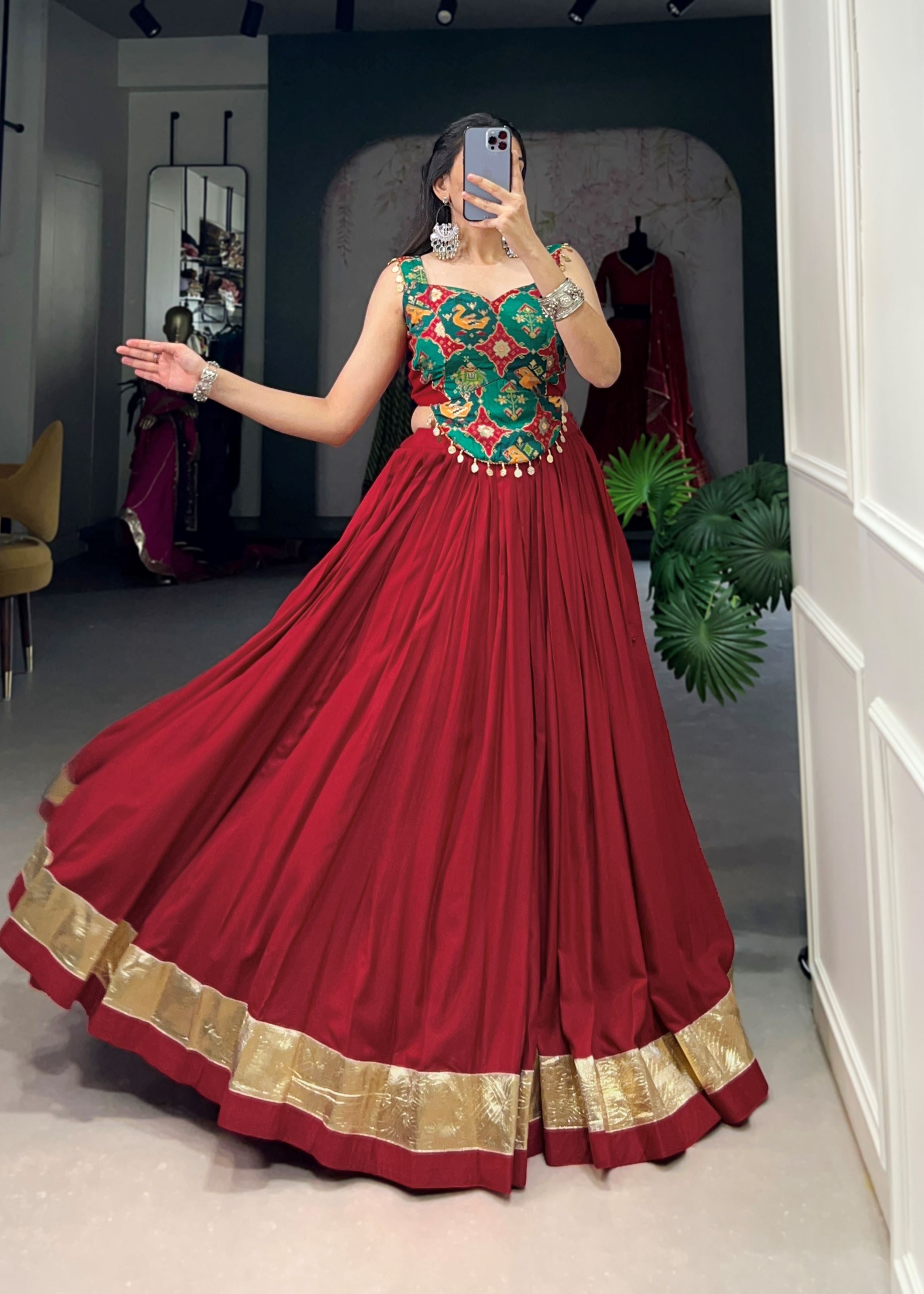 Maroon Pure Rayon Lehenga Choli with Embossed Elegance