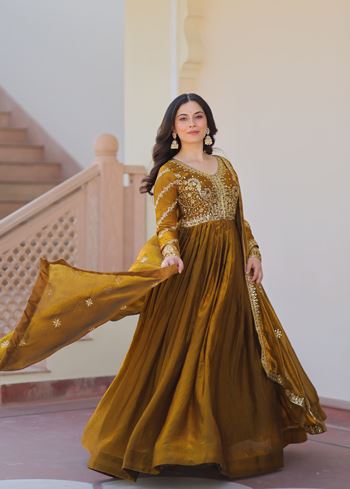 Mehandi Anarkali With Heavy Zari Sequins Embroidered work