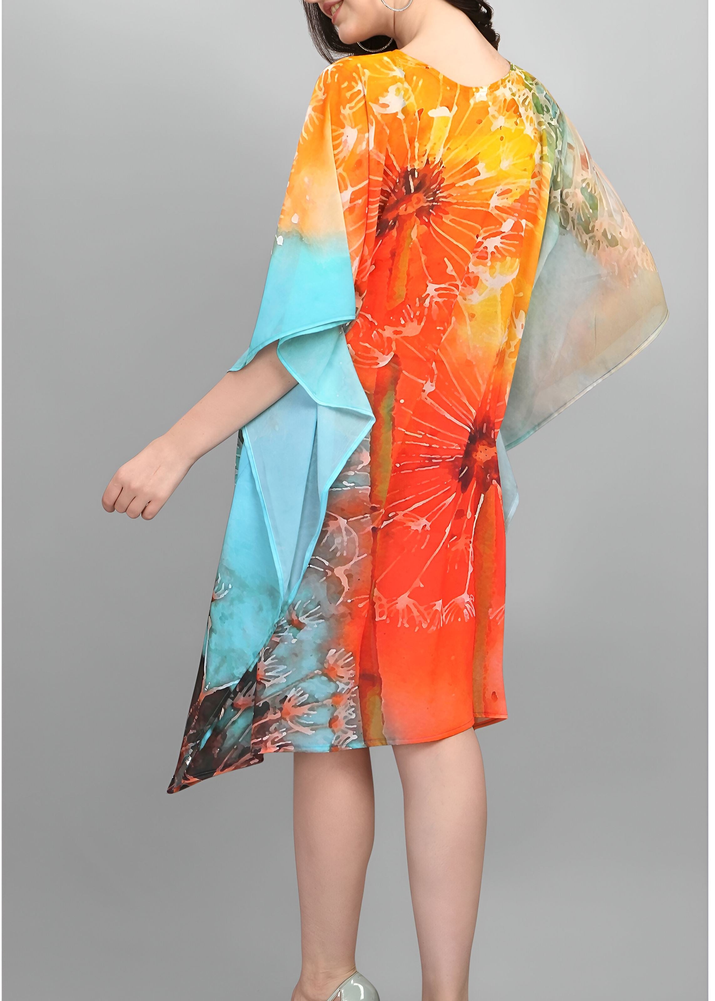 Multi Weightless Georgette Readymade Kaftan With Digital Printed
