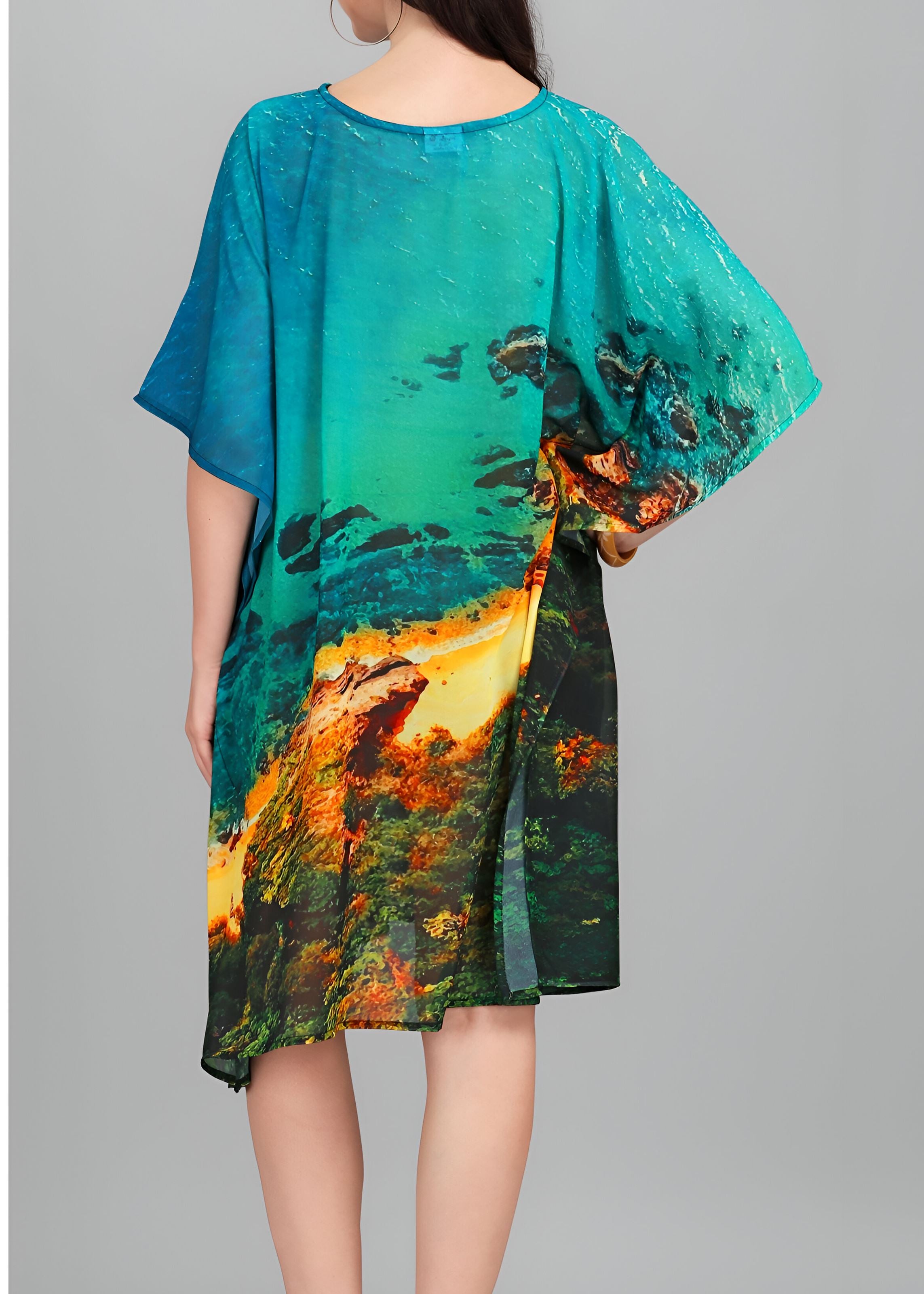 Multi Weightless Georgette Readymade Kaftan With Digital Printed