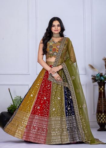 Multicolor Lehenga Choli With Embroidery With Multi Thread Sequence Work