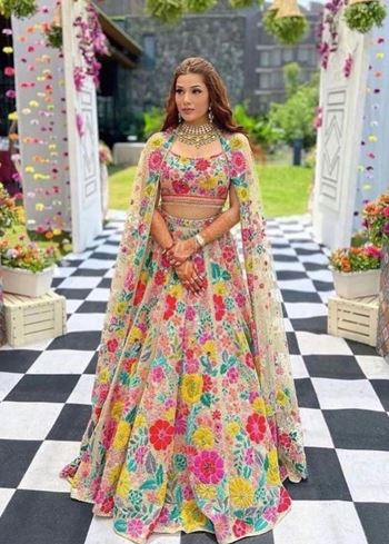 Multicolor Lehenga Choli With Sequins With Multi Color Thread Embroidery Work