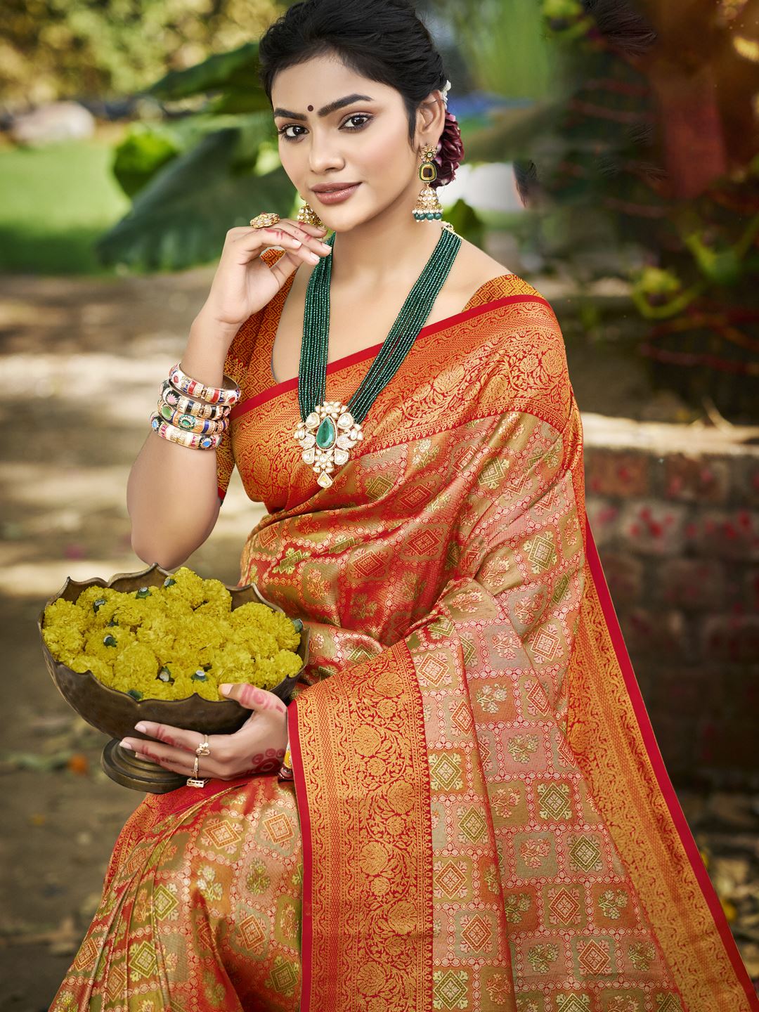 Orange Dharmavaram Silk Saree With Effortless Style and Everyday Grace