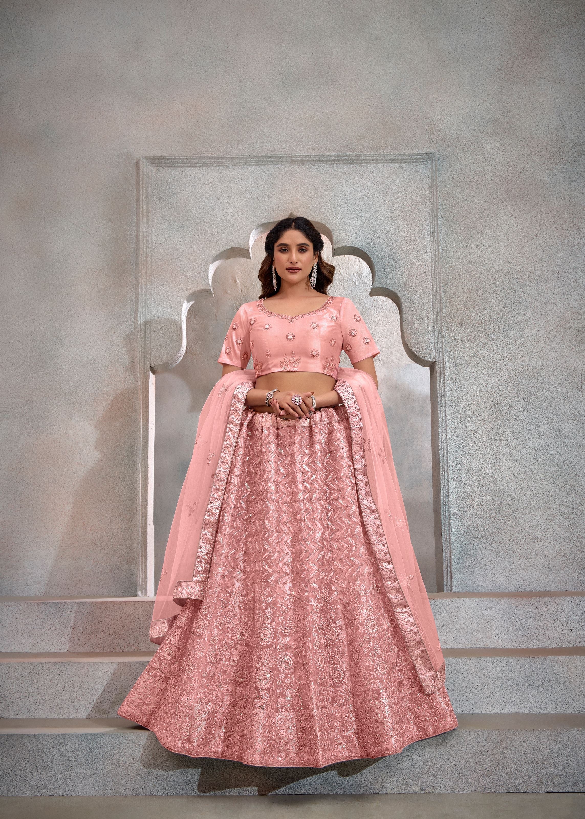 Peach Net Lehenga with Chic Sequin Work