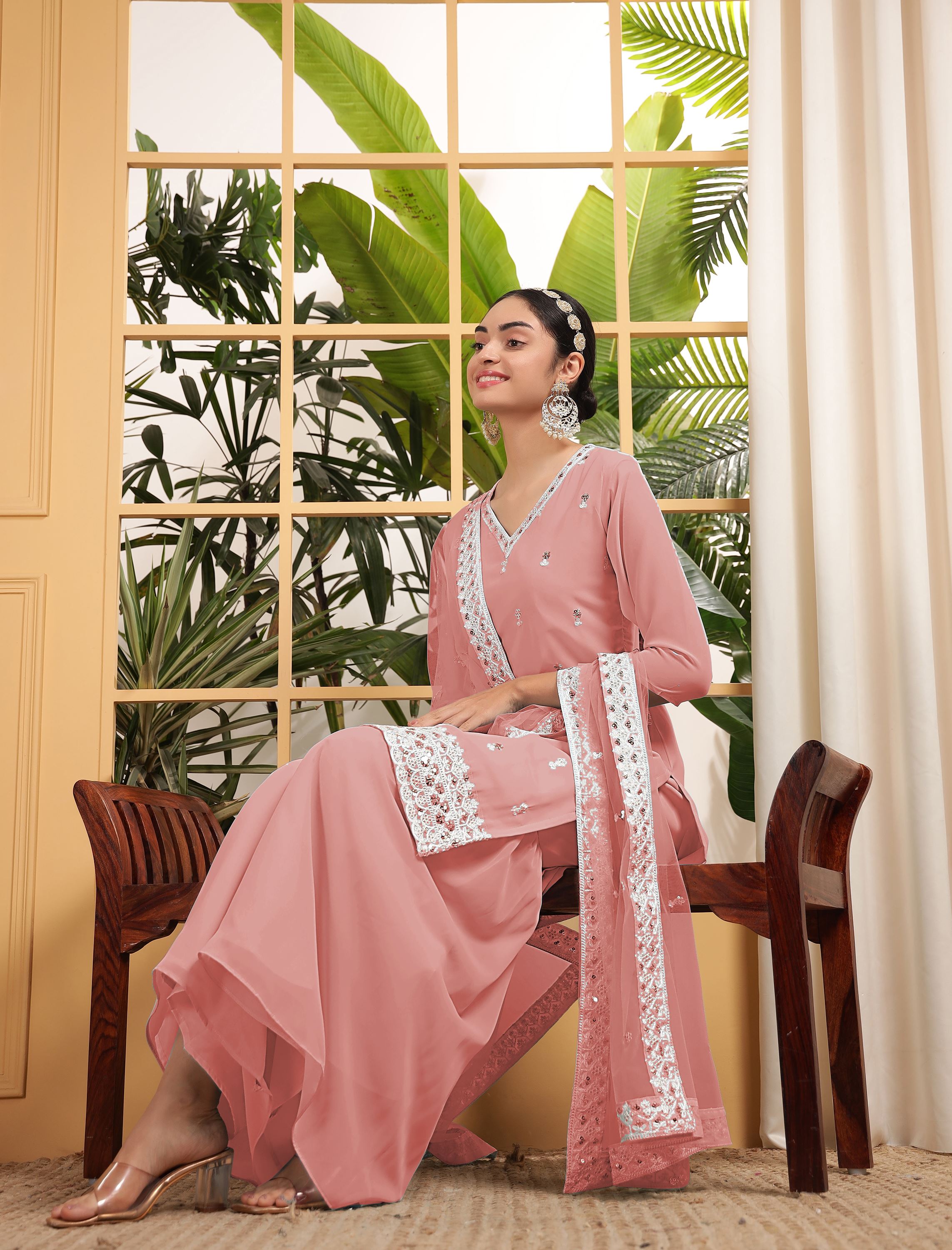 Peach Sharara Dress With Sequence Embroidered