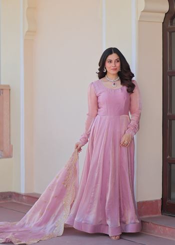 Pink Anarkali With Heavy 12 Kali Stitched Work
