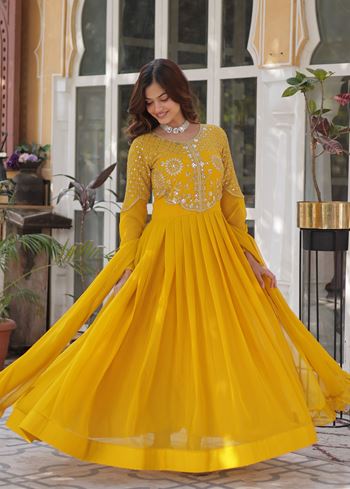 Yellow Anarkali With Heavy Embroidery Work