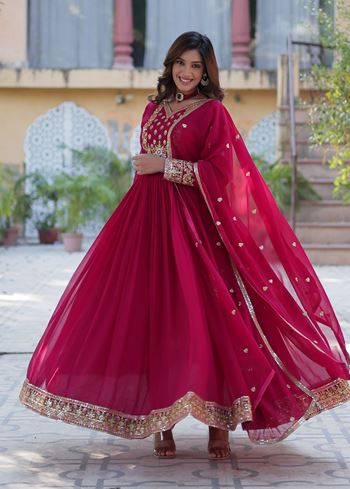Pink Anarkali With Heavy Sequins Embroidered work