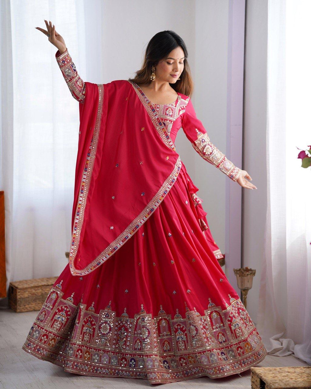 Pink Lehenga Choli With Coding Dori With Thread Sequnce Work