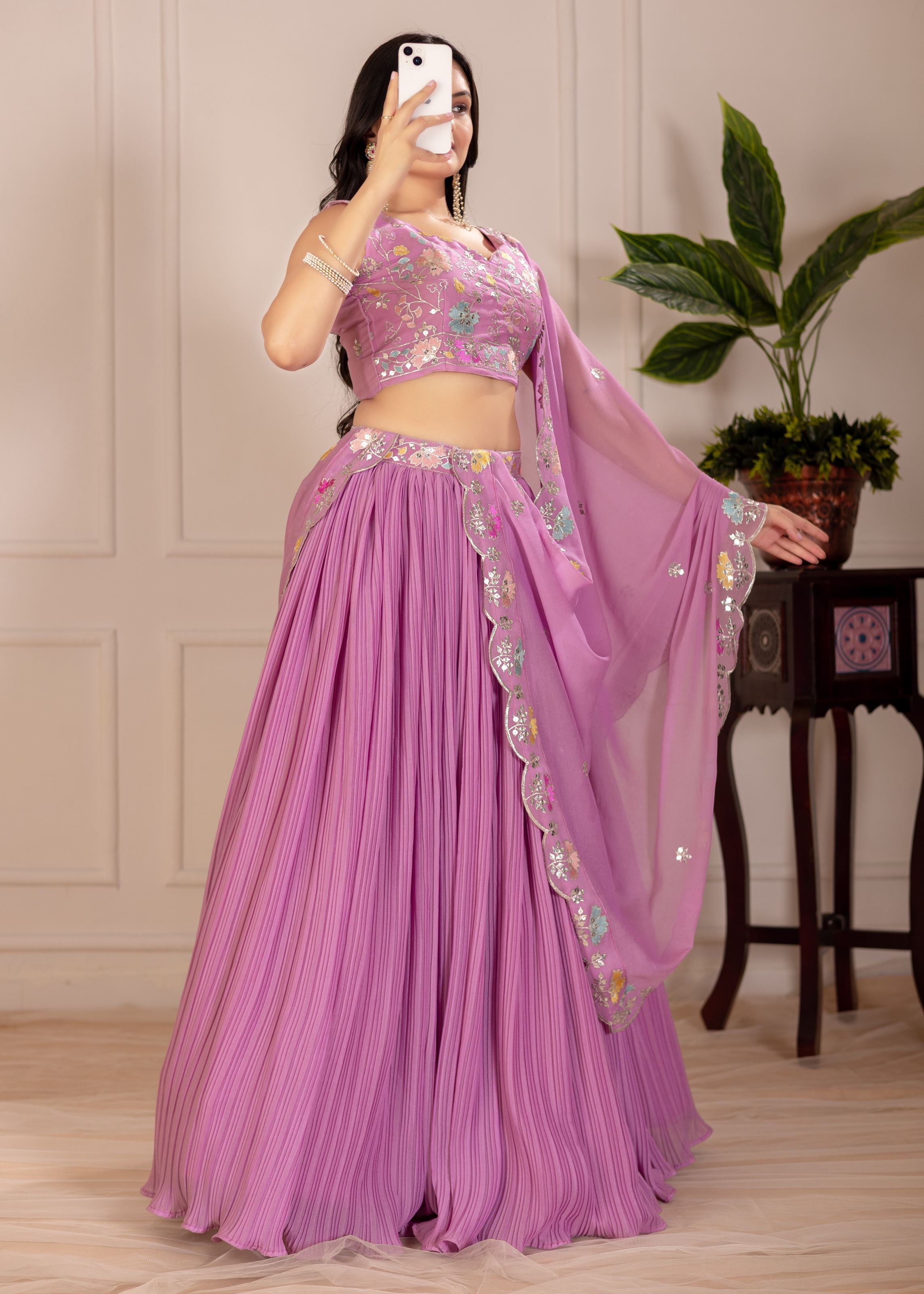 Pink Lehenga Choli With Embroidery With Multi Thread Sequence Work