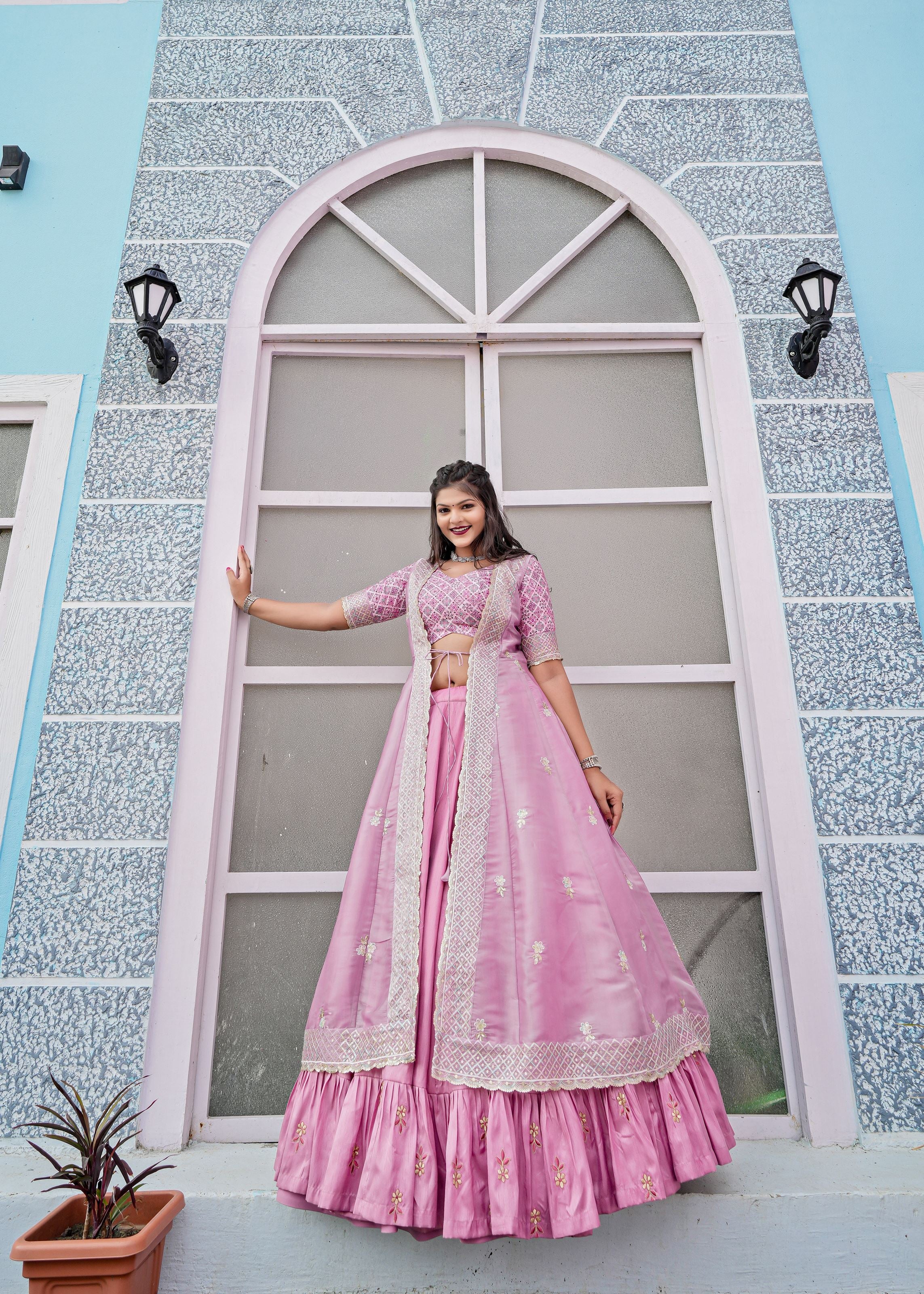 Pink Lehenga Choli With Heavy Embroidery Work